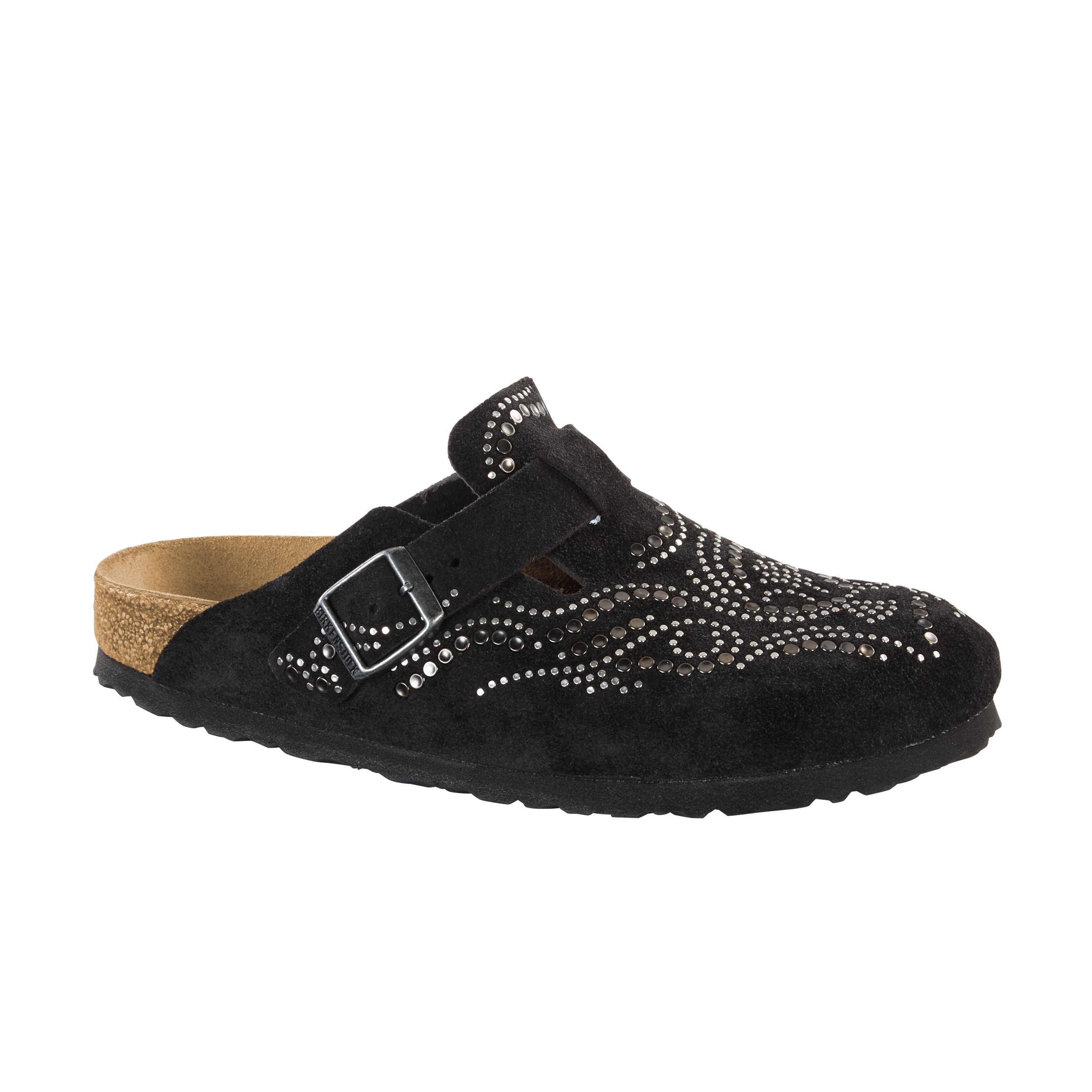 Birkenstock Boston Injected Rivets Black Suede Leather