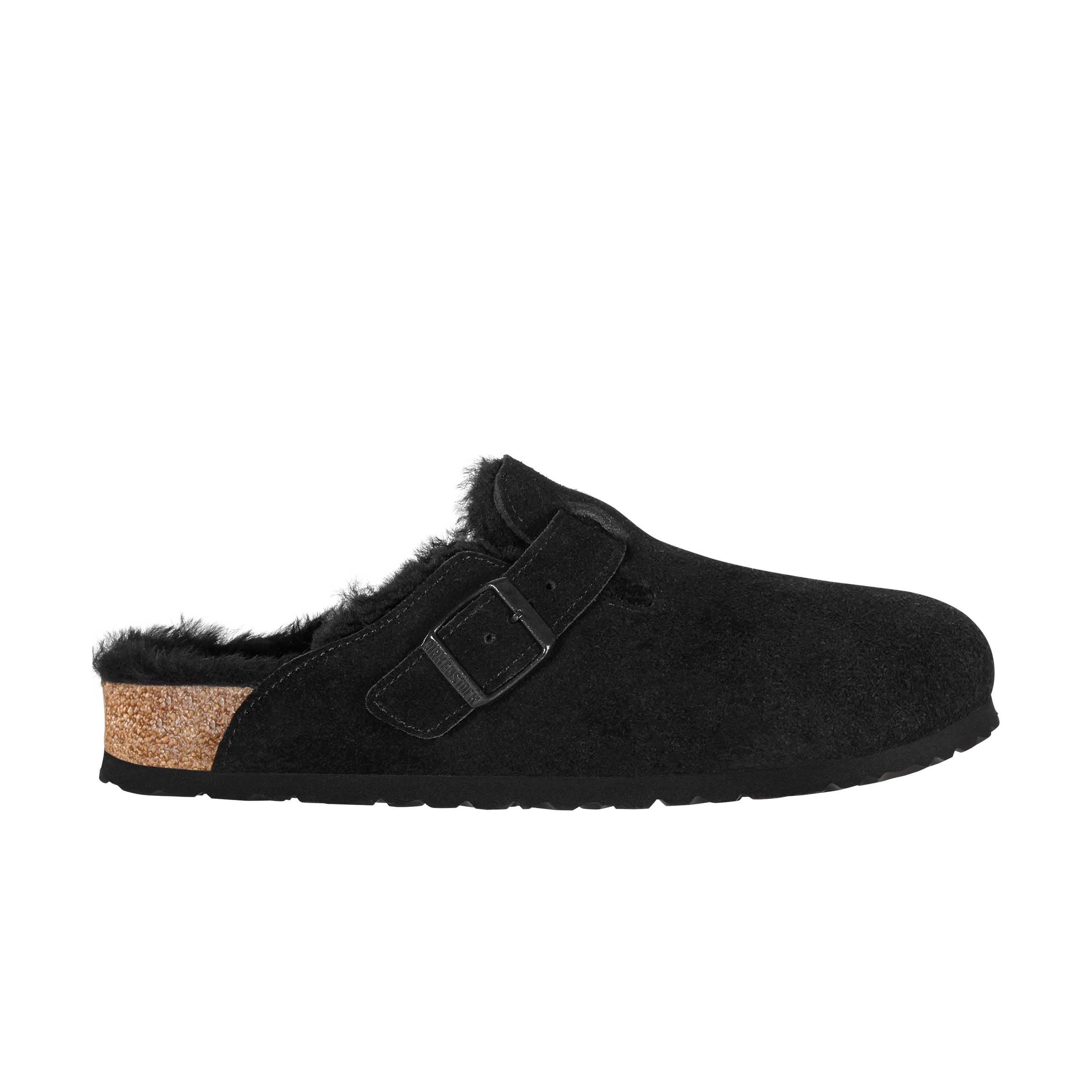 Birkenstock Boston Black Suede Leather/Shearling side view