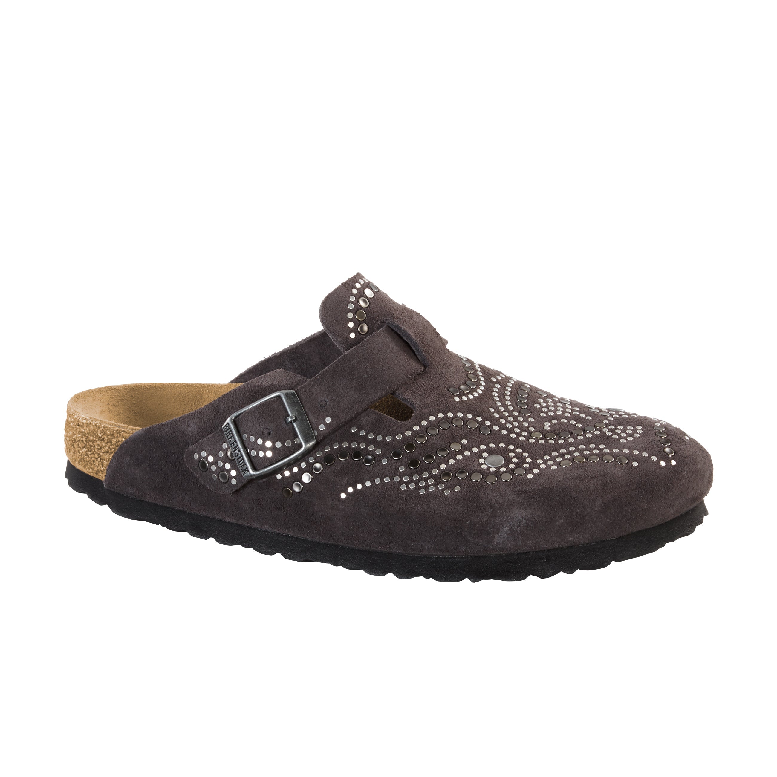 Birkenstock Boston Injected Rivets Gunmetal Suede Leather