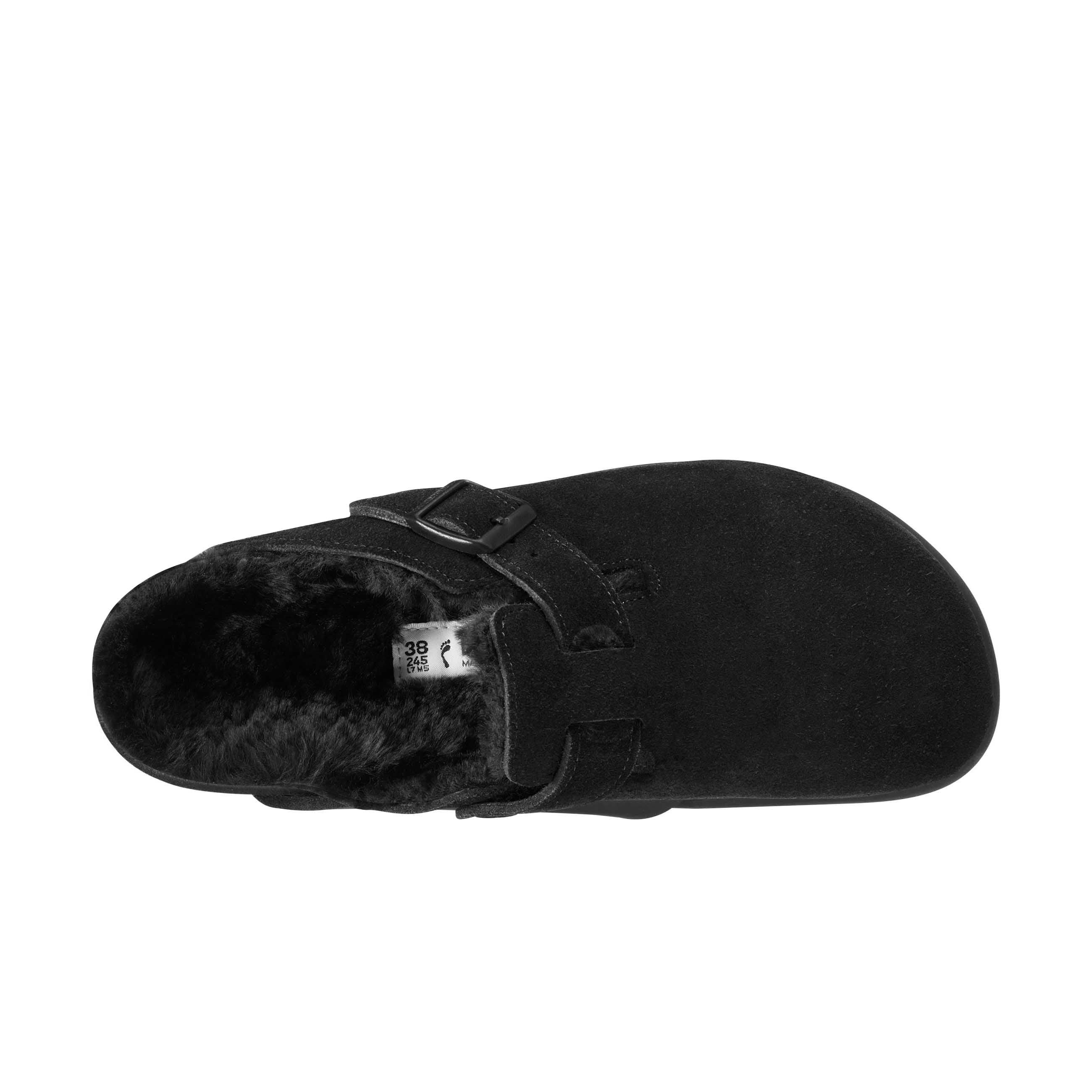 Birkenstock Boston Black Suede Leather/Shearling top view