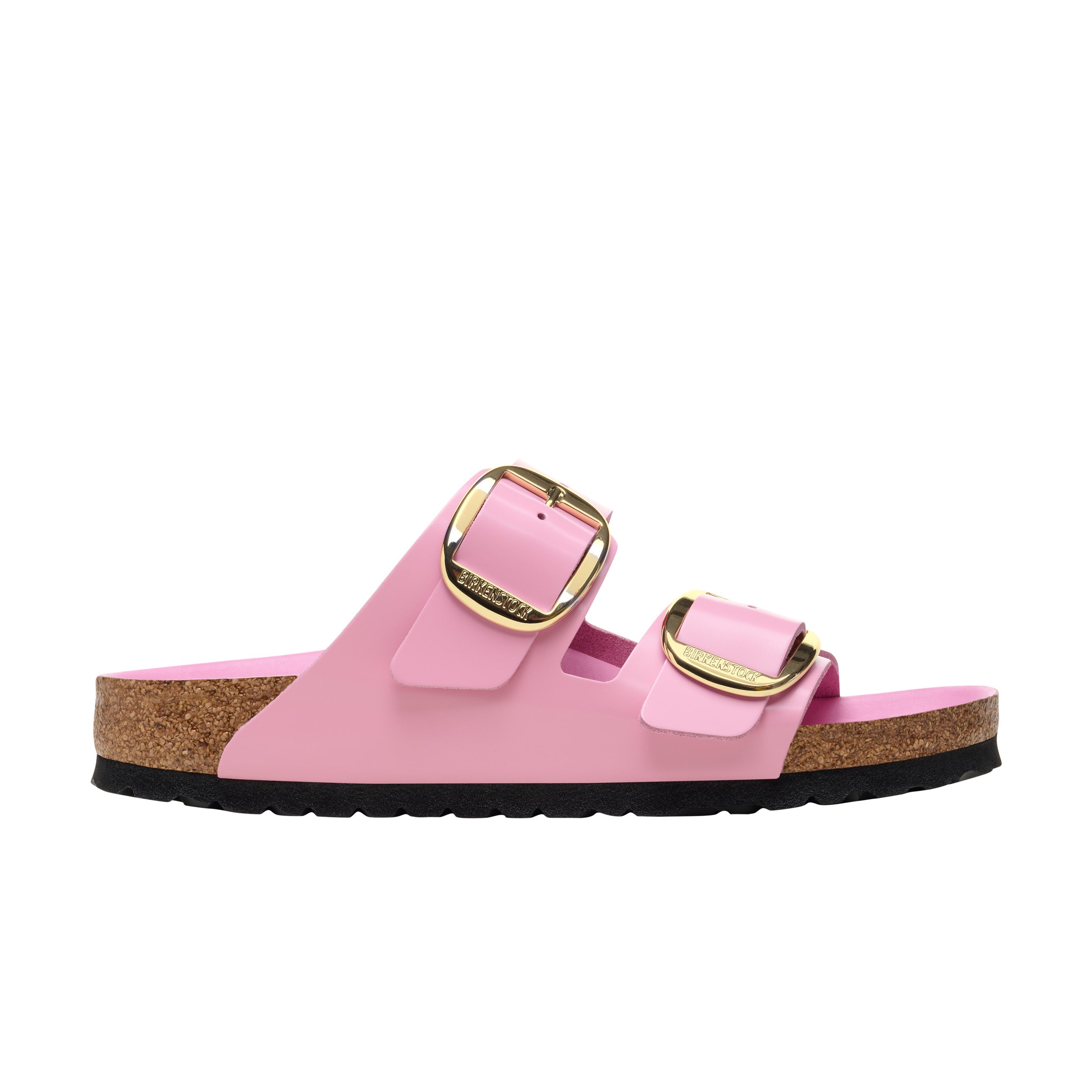 Birkenstock Arizona Big Buckle Natural Leather Patent High Shine Fondant Pink side view