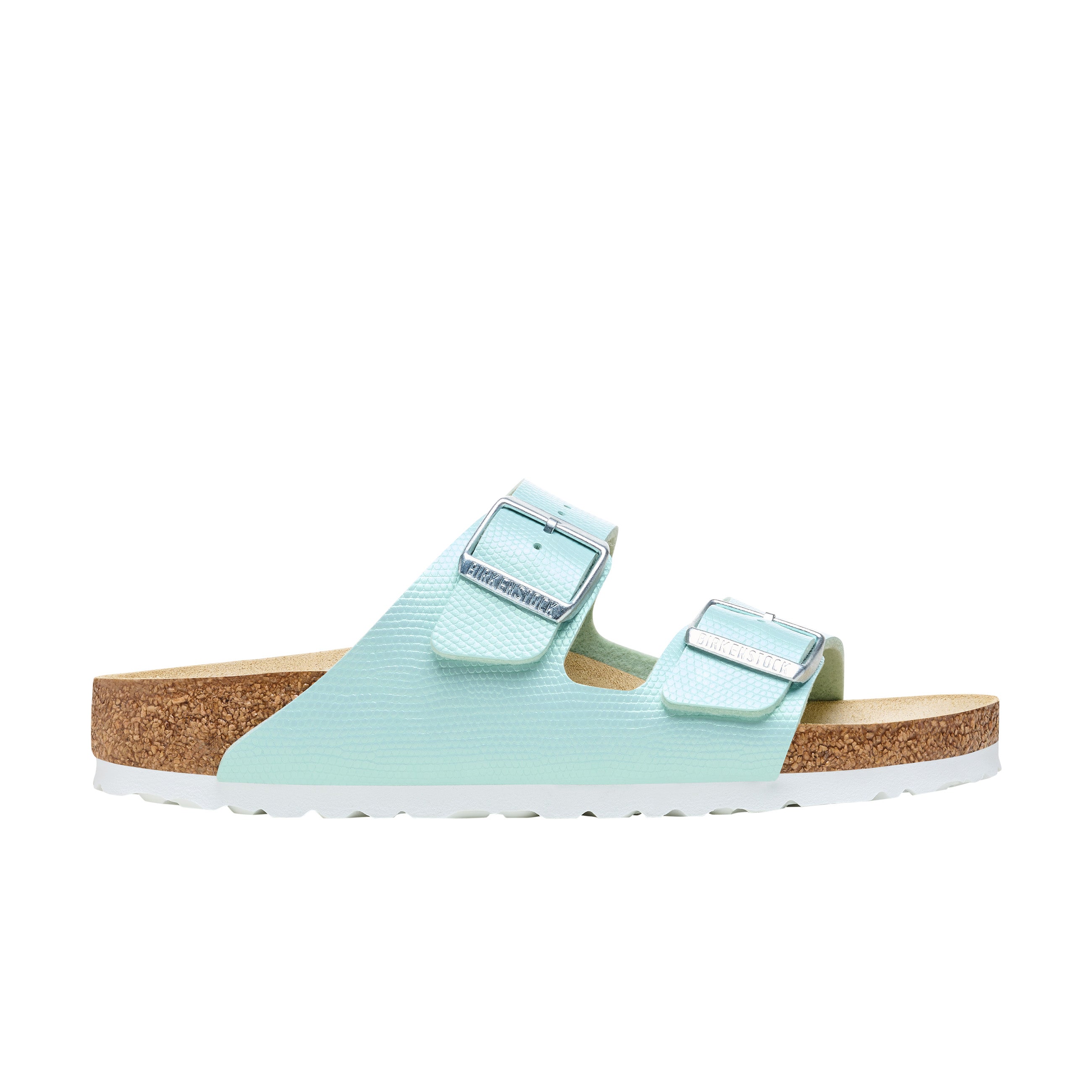 Birkenstock Arizona Shiny Embossed Surf Green Embossed Birko-Flor side view