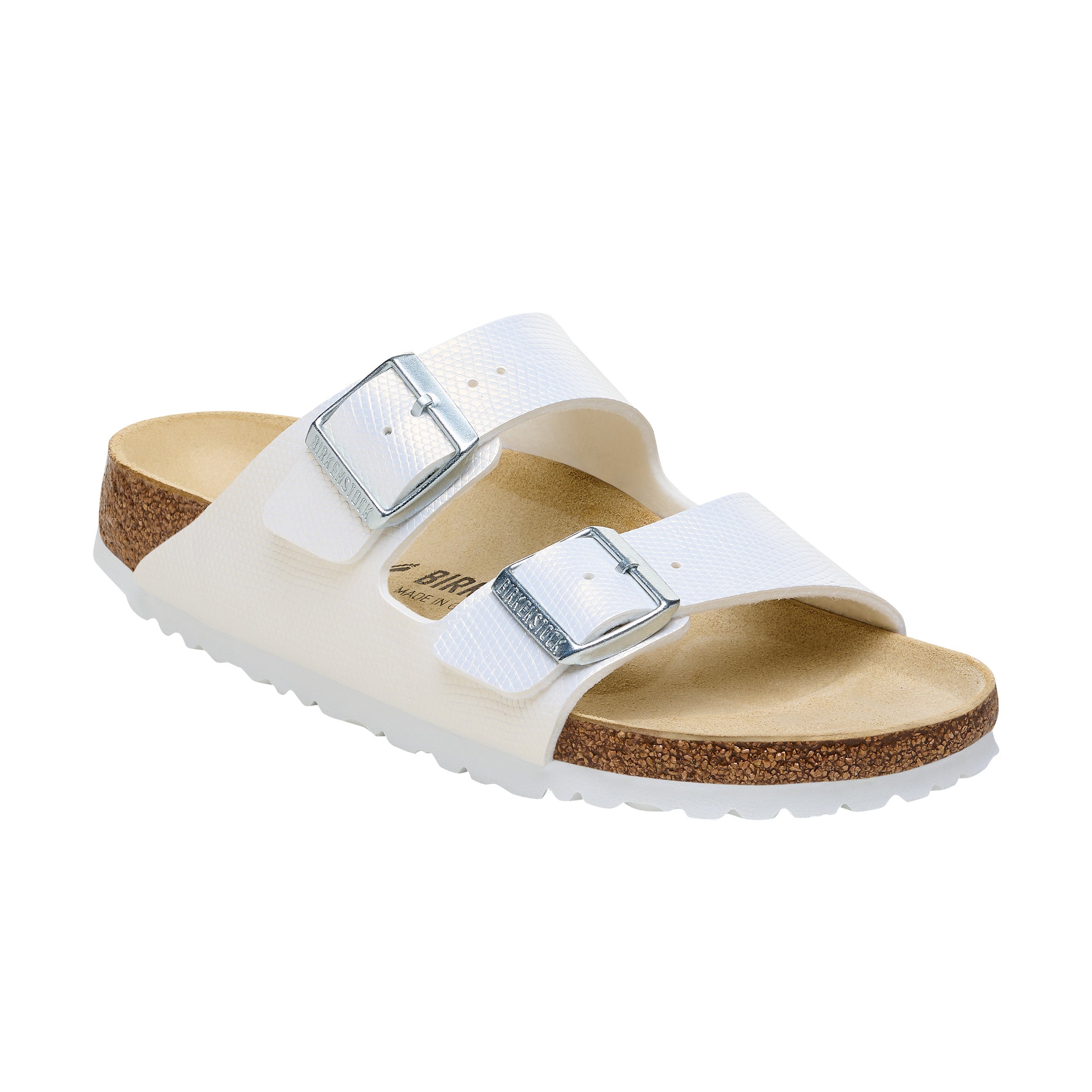 Birkenstock Arizona Embossed Birko-Flor Shiny Embossed White