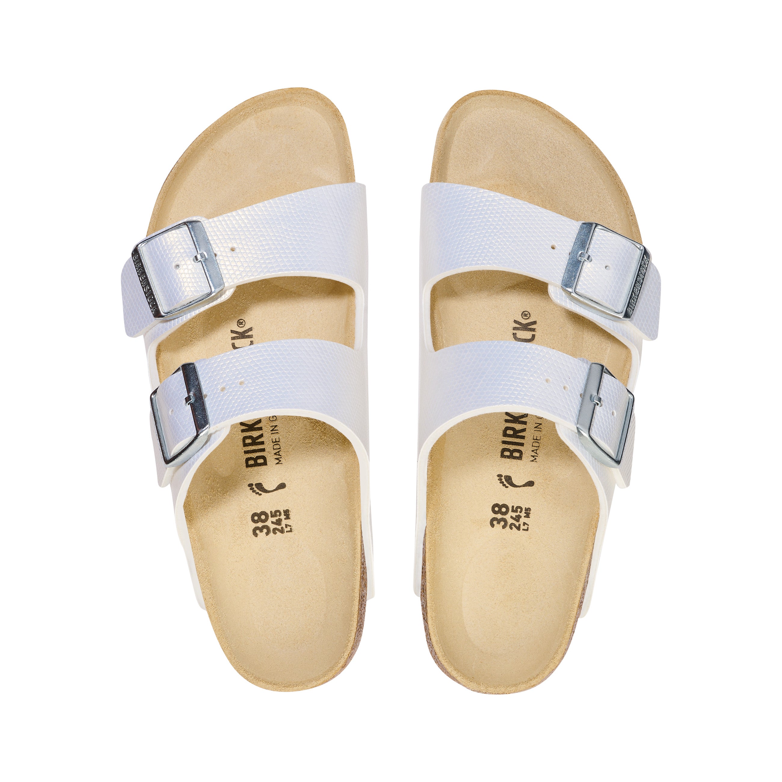 Birkenstock Arizona Embossed Birko-Flor Shiny Embossed White