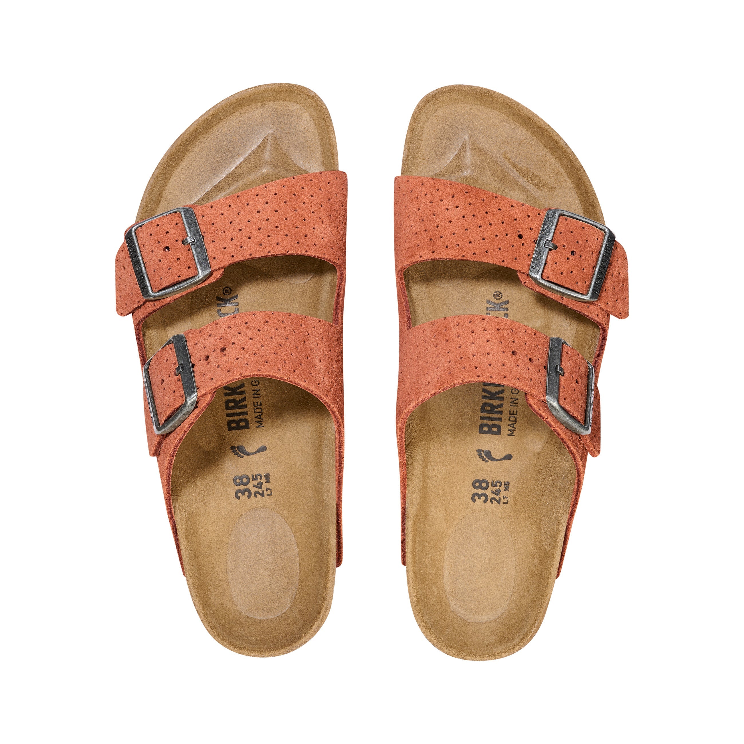 Birkenstock Arizona Embossed Suede Leather Burnt Orange top view