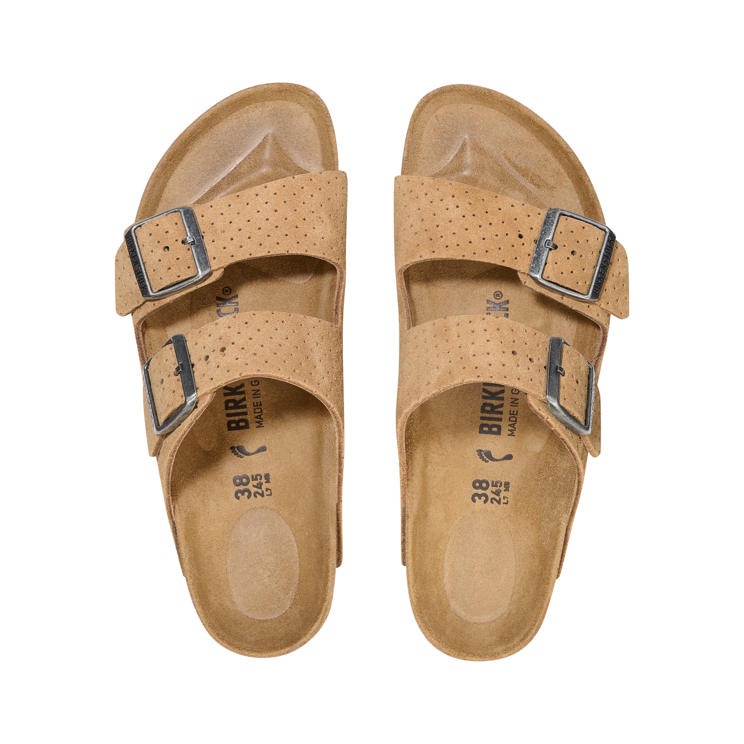 Birkenstock Arizona Embossed Suede Leather New Beige top view