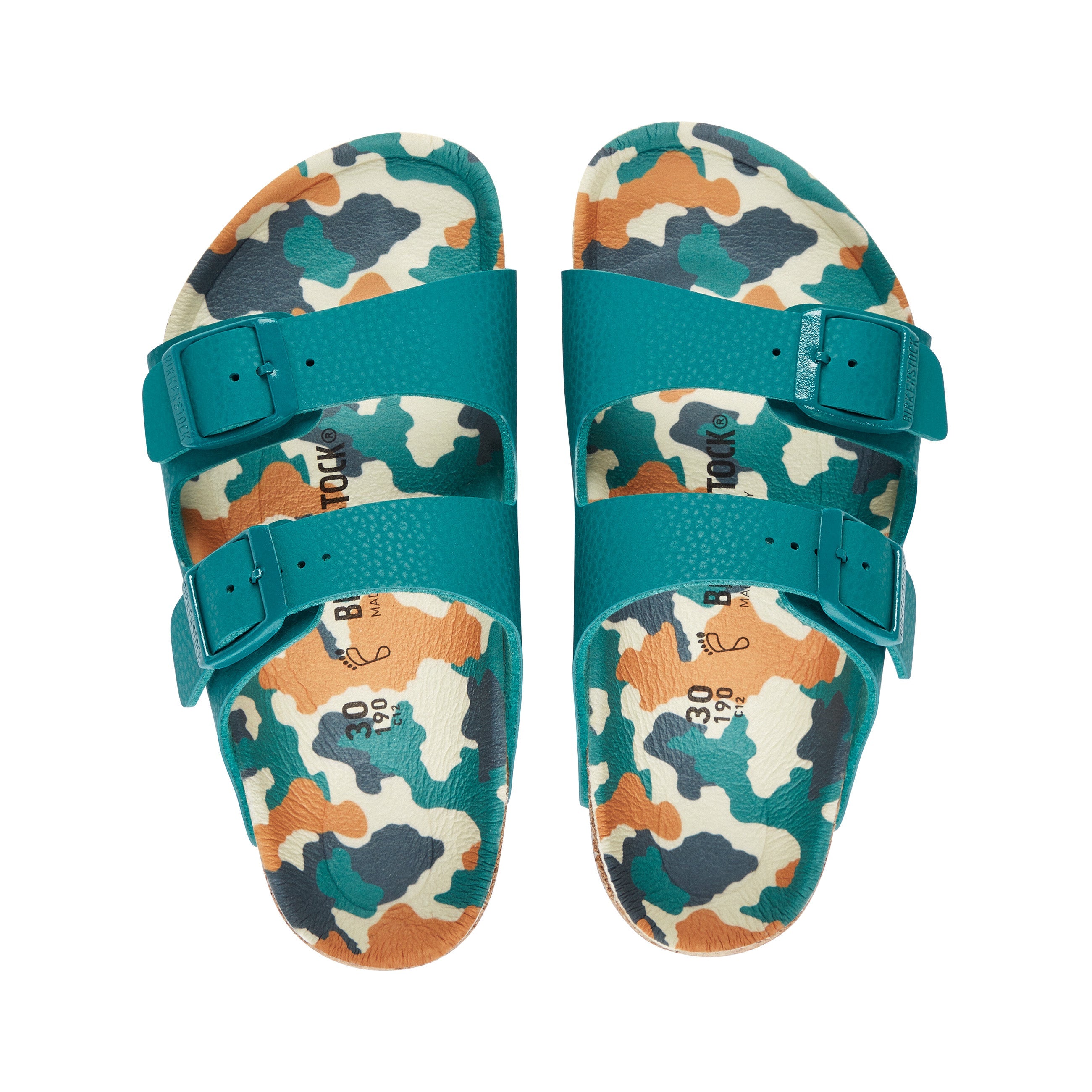 Birkenstock Arizona Kids Camo Dark Teal Birko-Flor top view