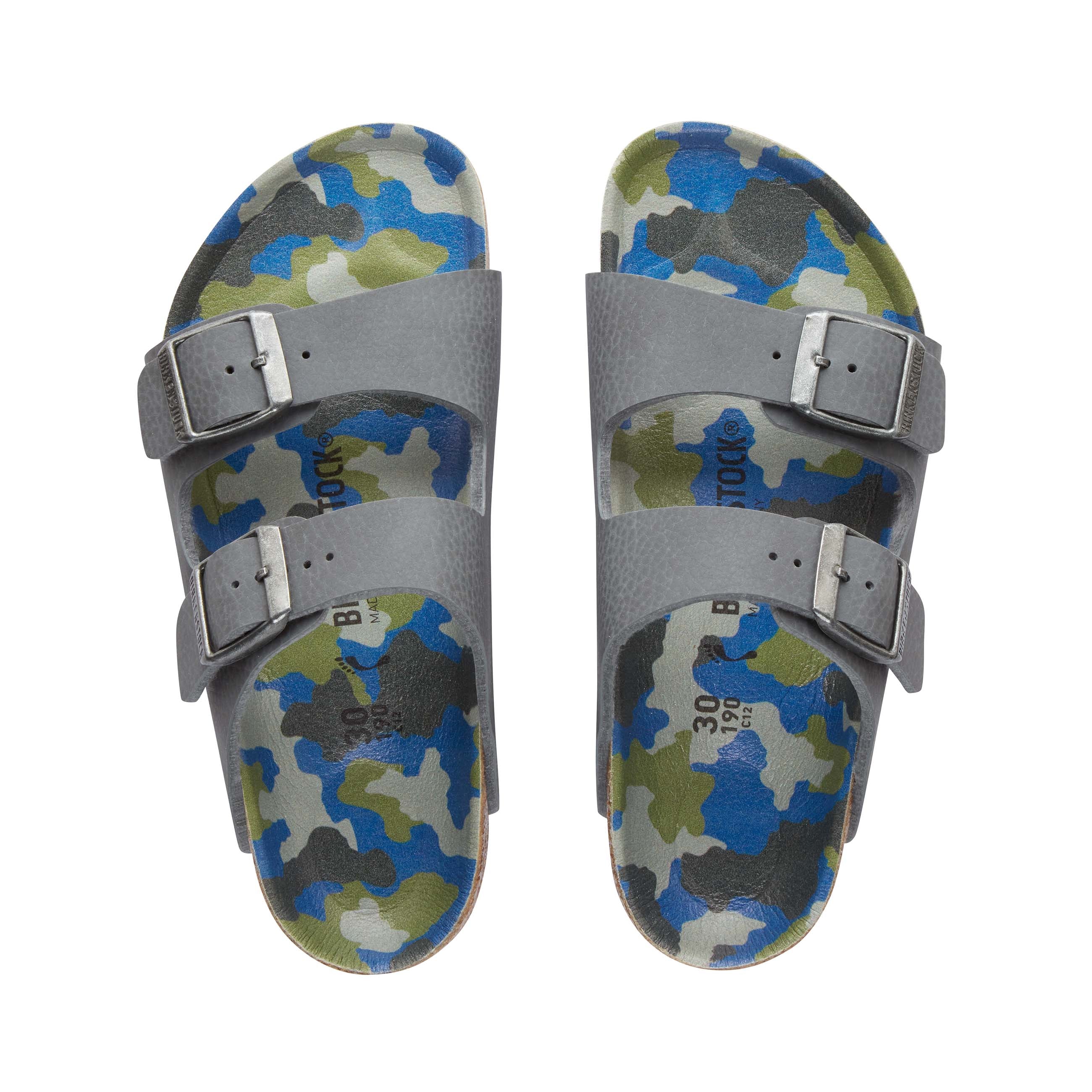 Birkenstock Arizona Kids Birko Flor Grey Multicolour Camo top view