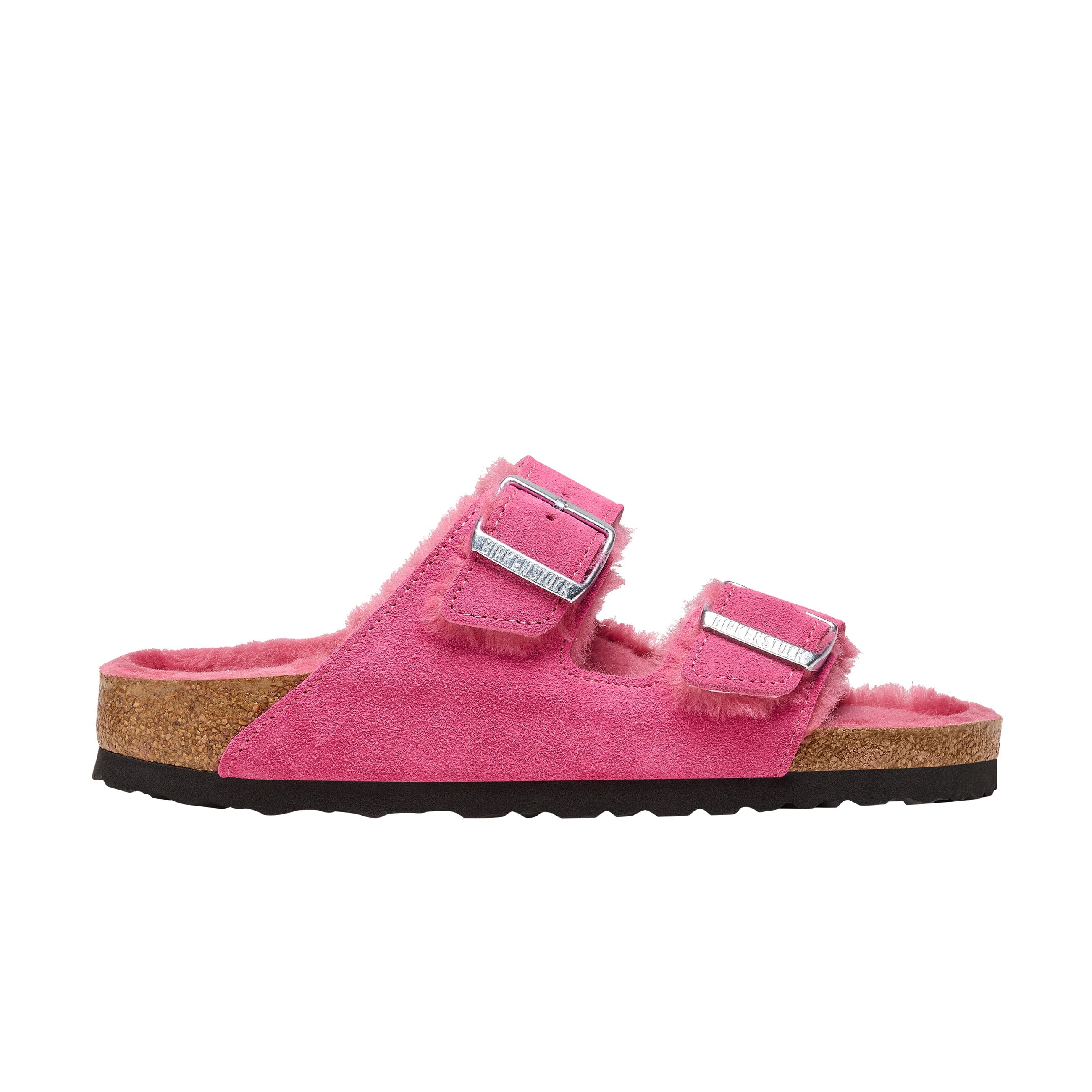 Birkenstock Arizona Shearling Fuchsia Tulip Suede Leather/Shearling side view