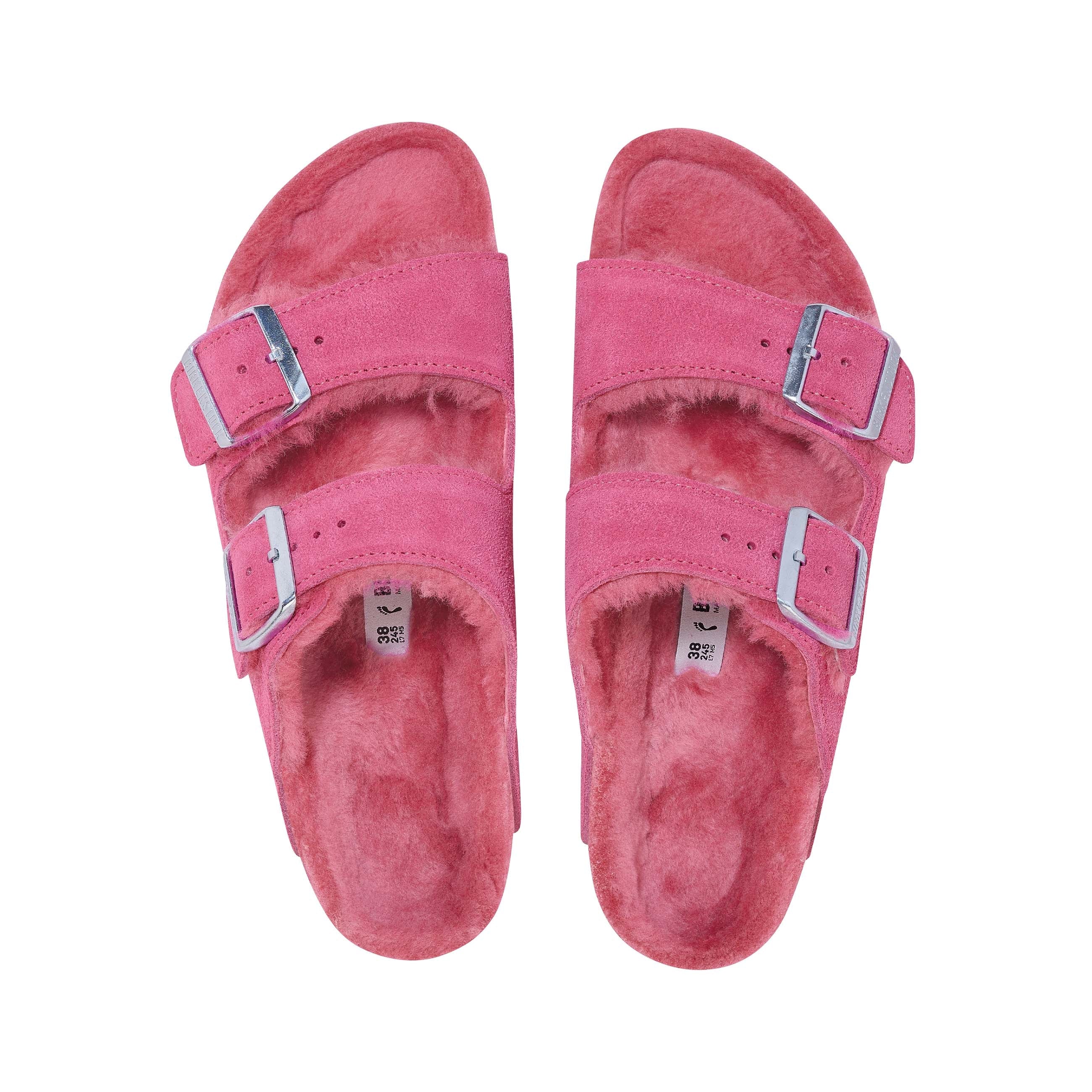 Birkenstock Arizona Shearling Fuchsia Tulip Suede Leather/Shearling top view