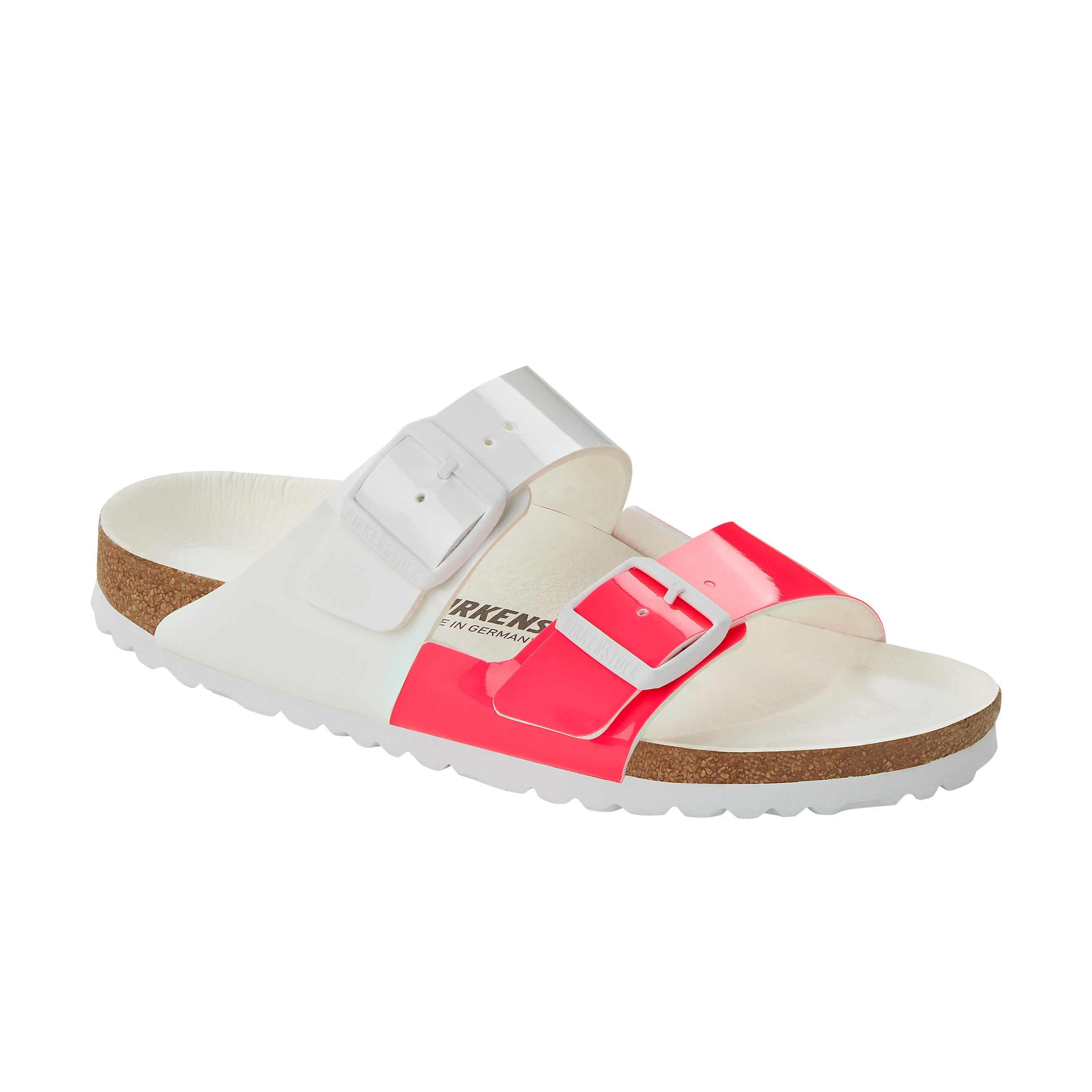 Birkenstock Arizona Vegan Split Neon Pink/White Birko-Flor Patent