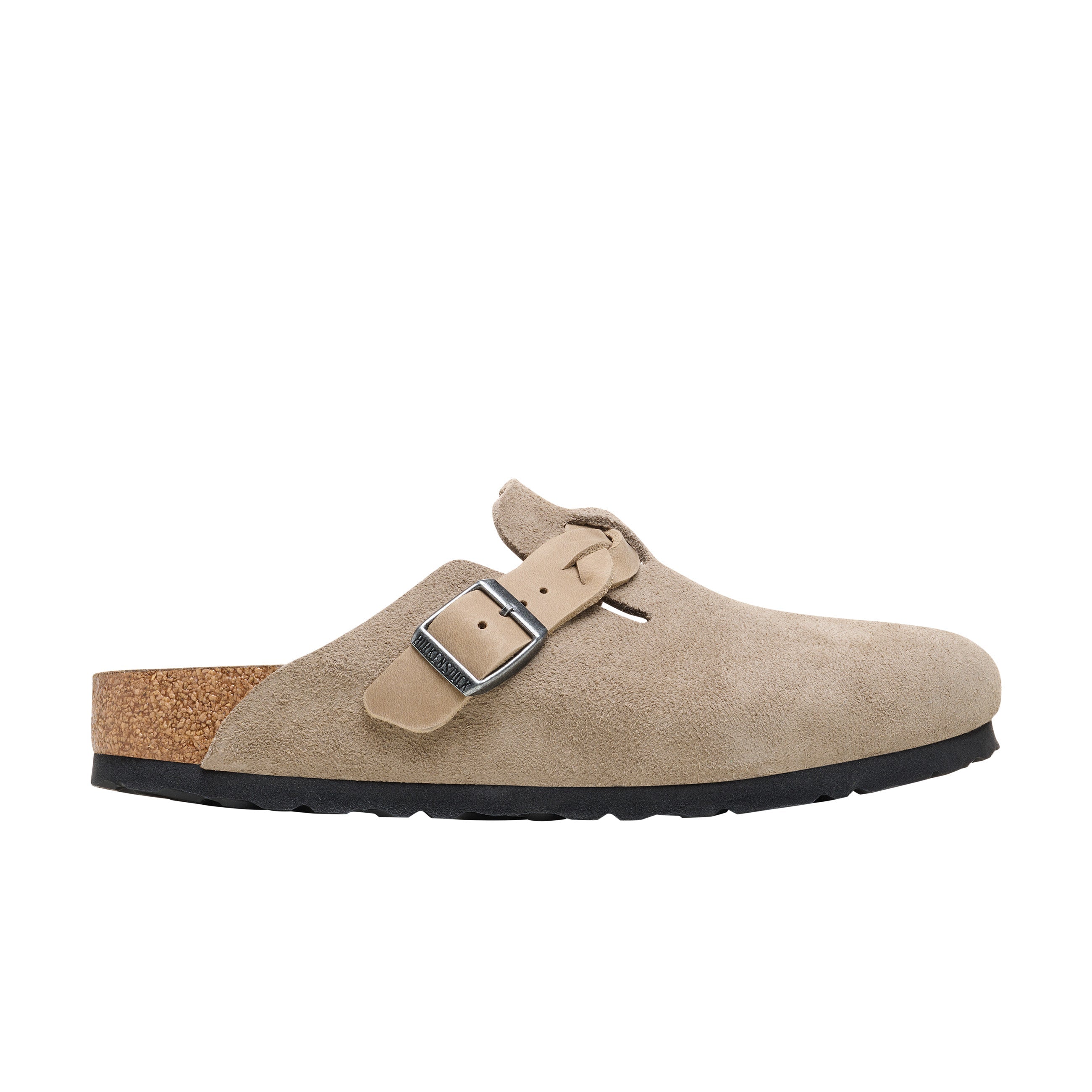 Birkenstock Boston Braided Suede Leather Taupe side view