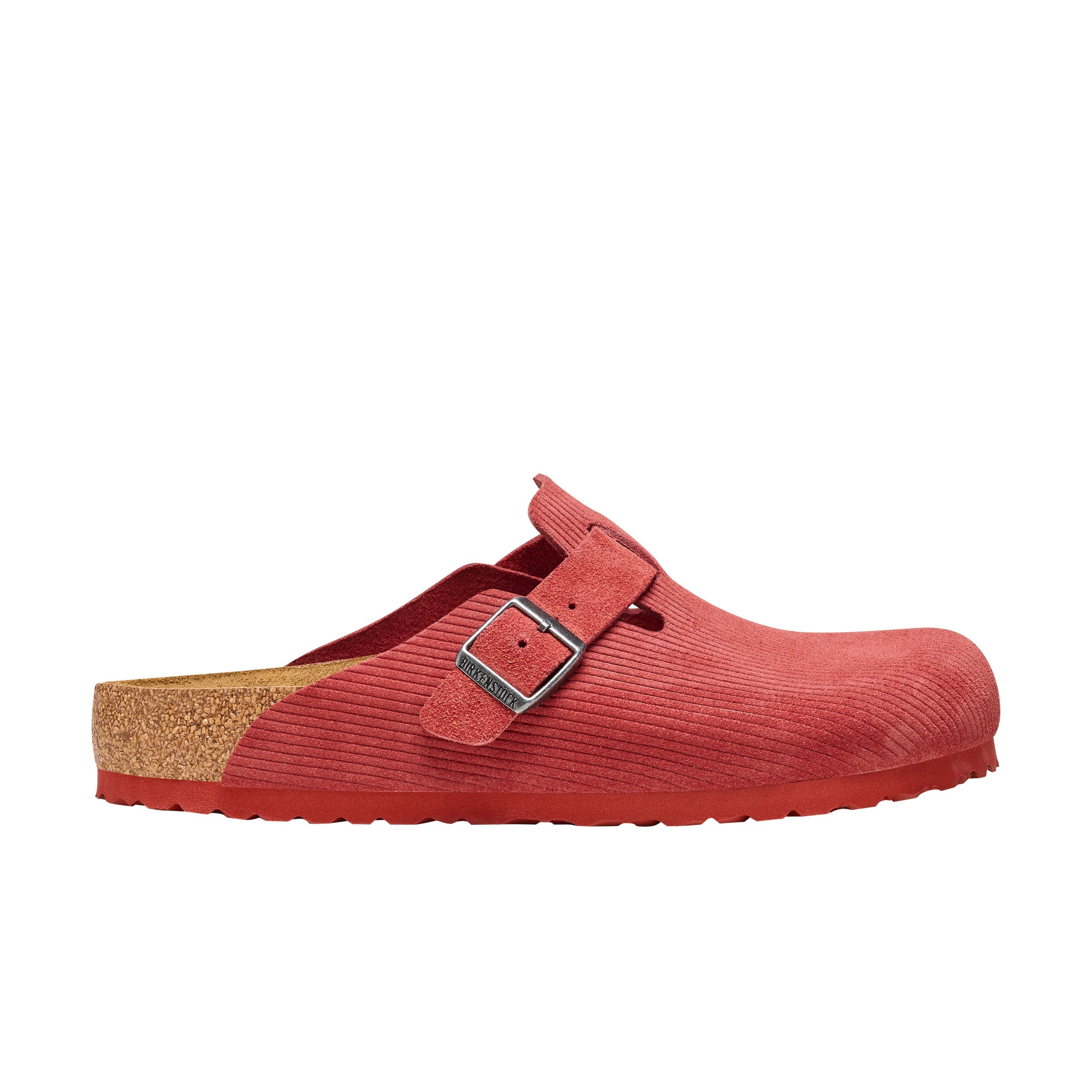 Birkenstock Boston Corduroy Sienna Red Embossed Suede Leather side view