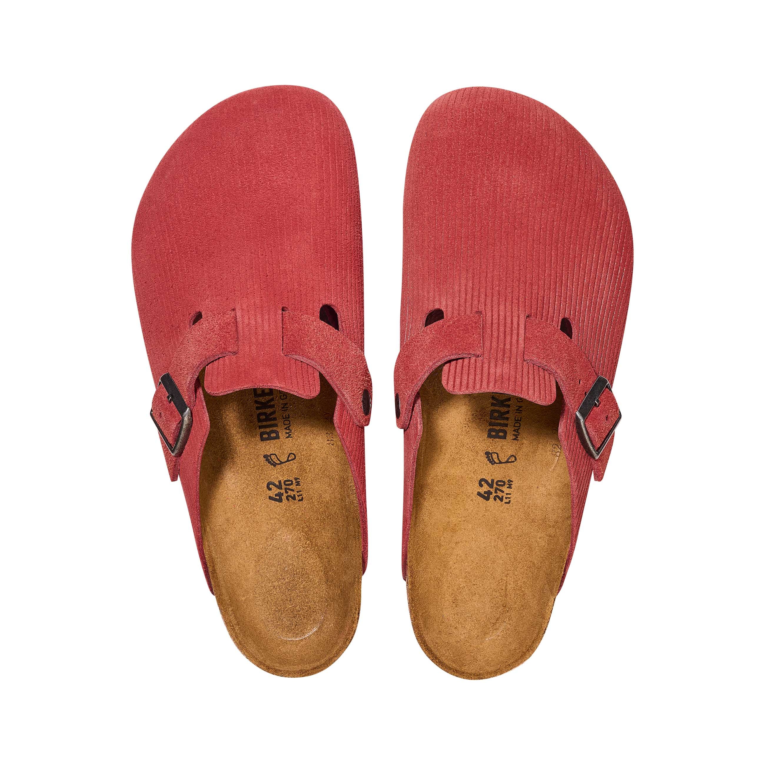 Birkenstock Boston Corduroy Sienna Red Embossed Suede Leather top view