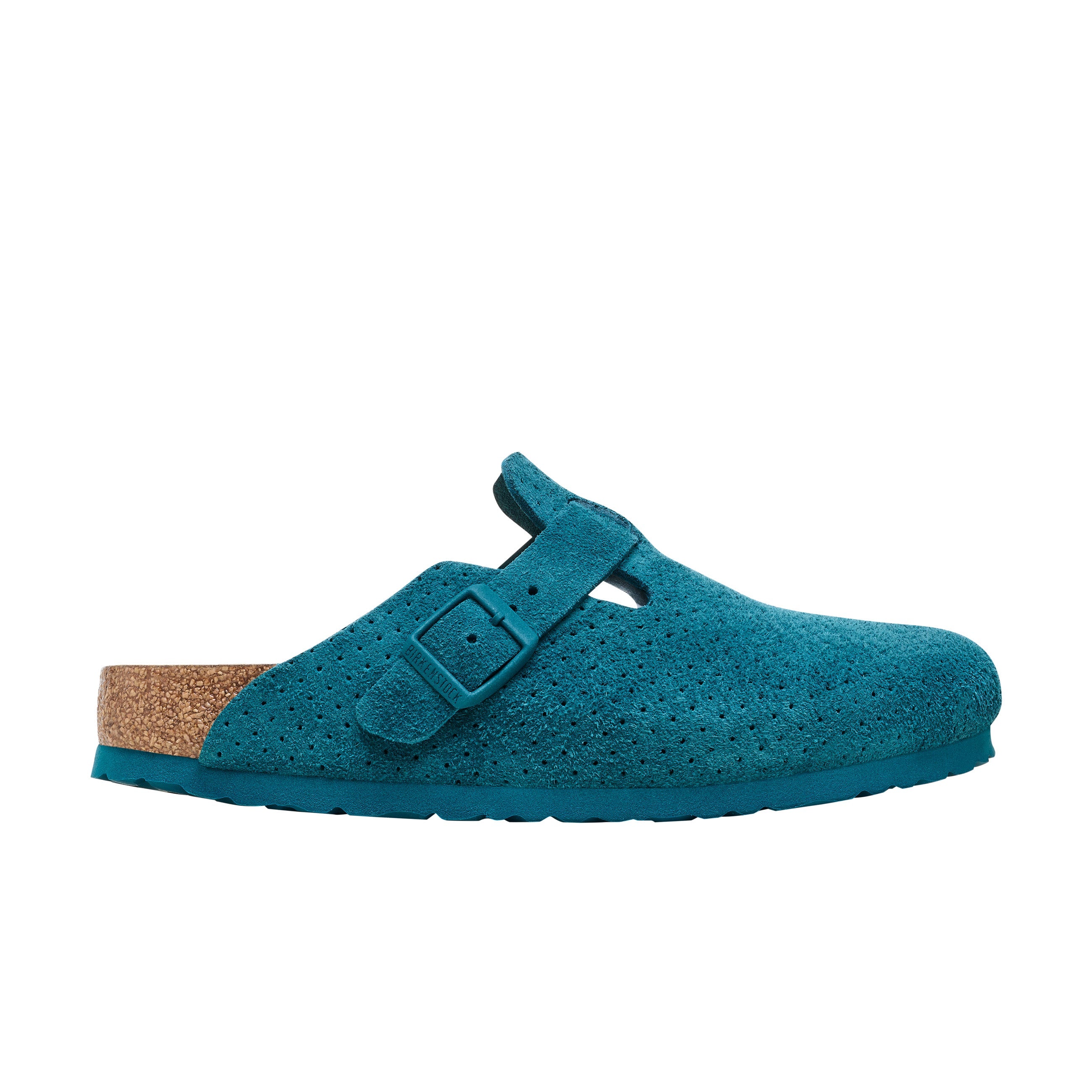 Birkenstock Boston Embossed Suede Leather Deep Turquoise side view