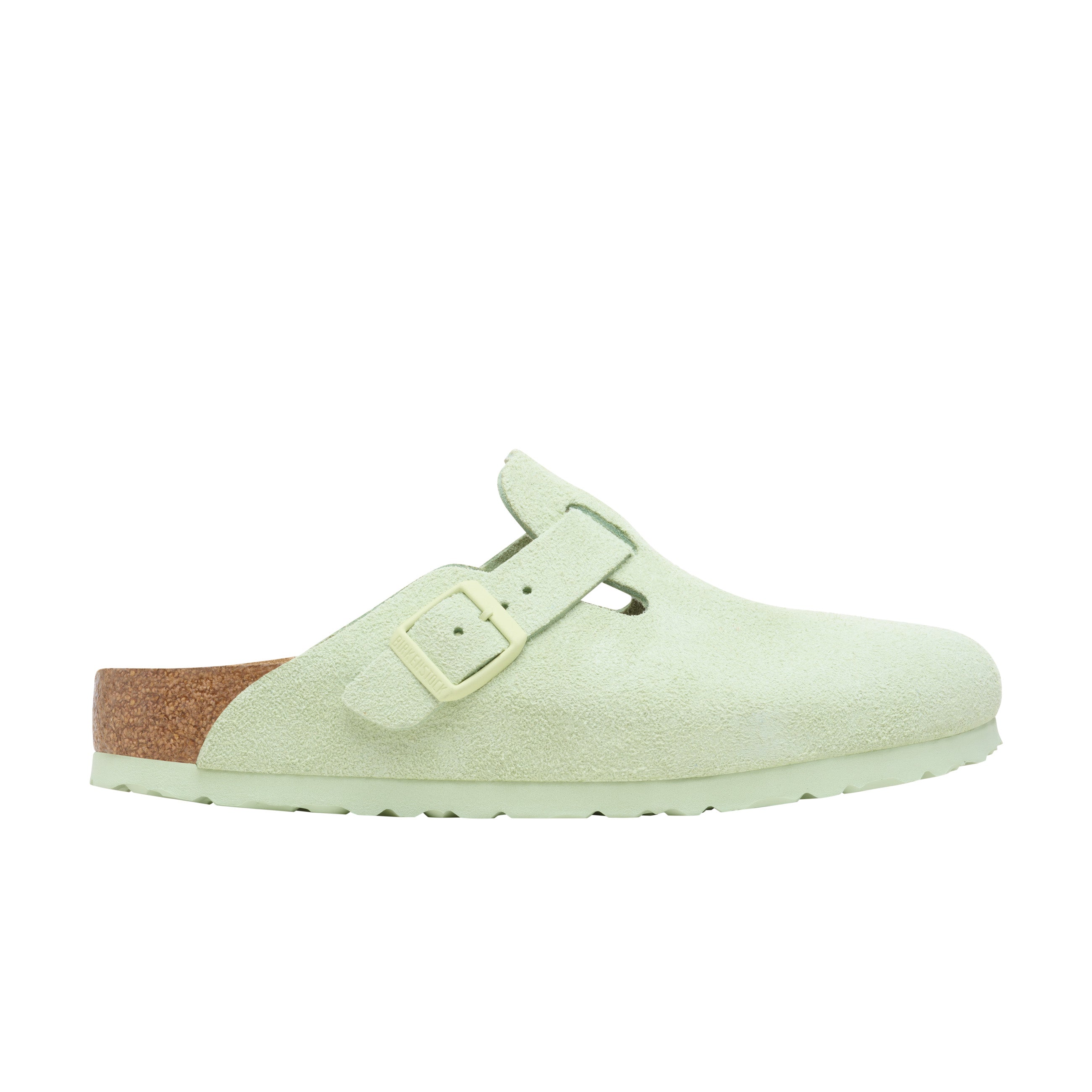 Birkenstock Boston SFB Suede Leather Faded Lime side view