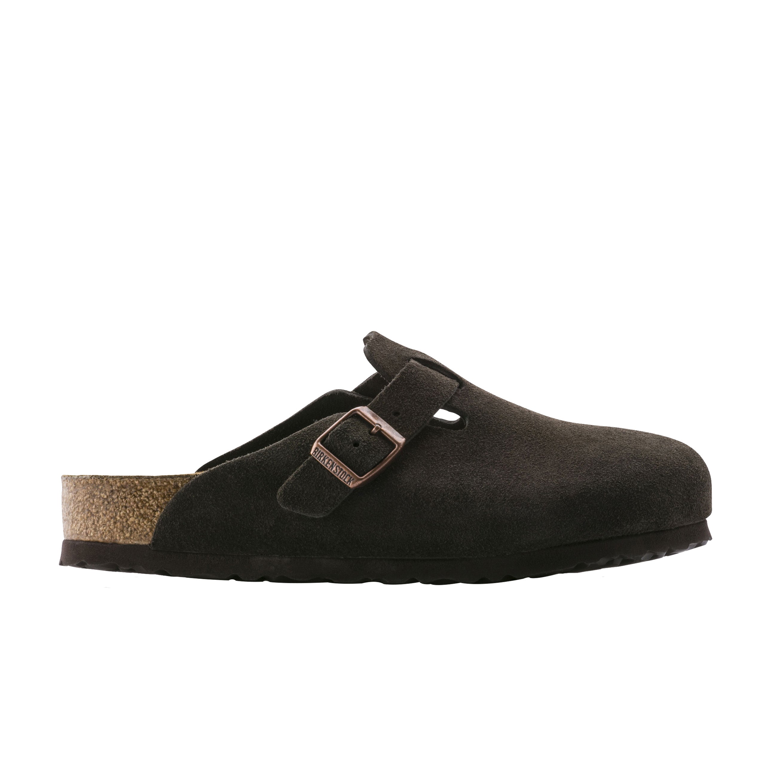 Birkenstock Boston Soft Footbed Mocca Suede Leather side view