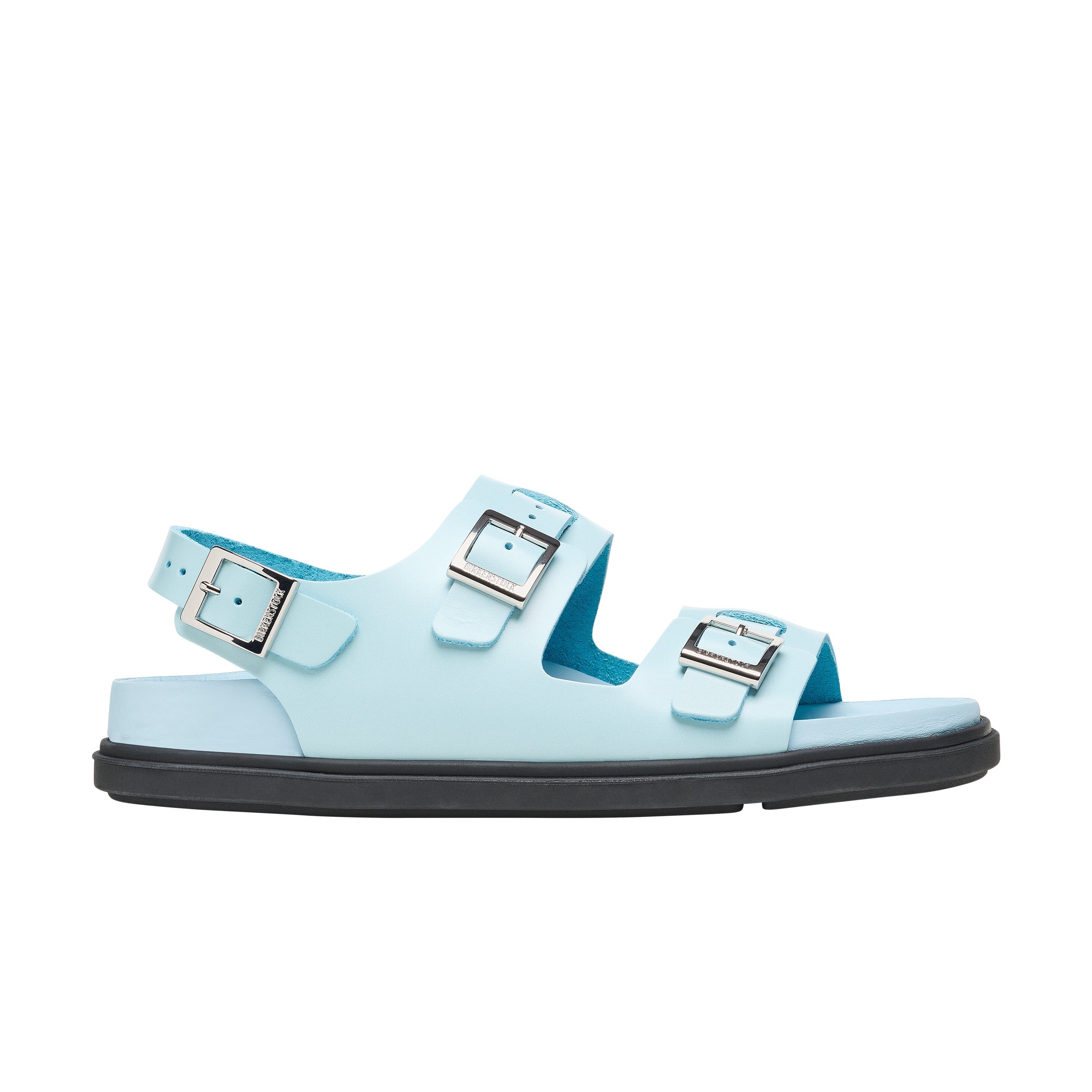 Birkenstock Cannes Natural Leather Mineral Blue side view