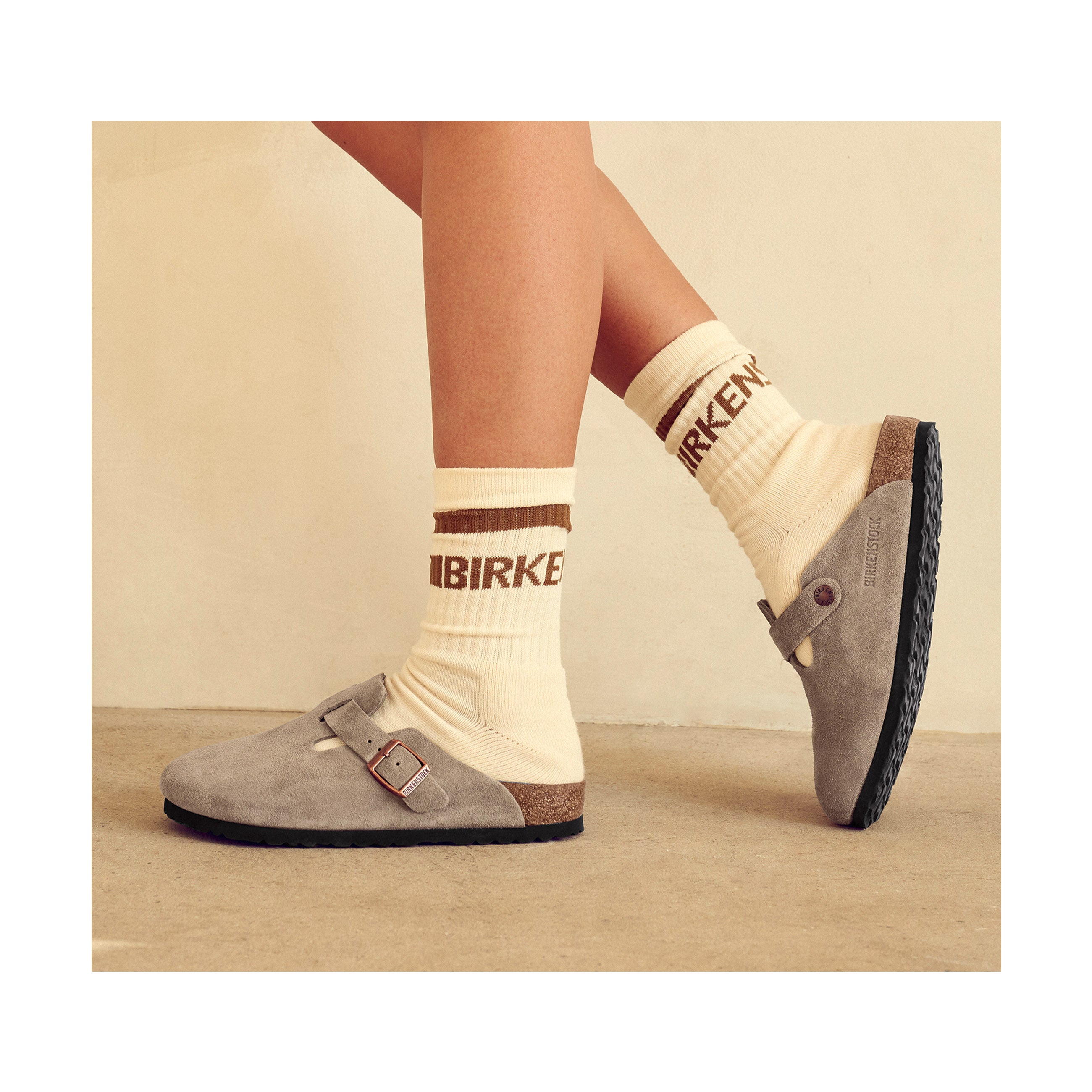 Birkenstock Cotton Tennis Sock Eggshell on model