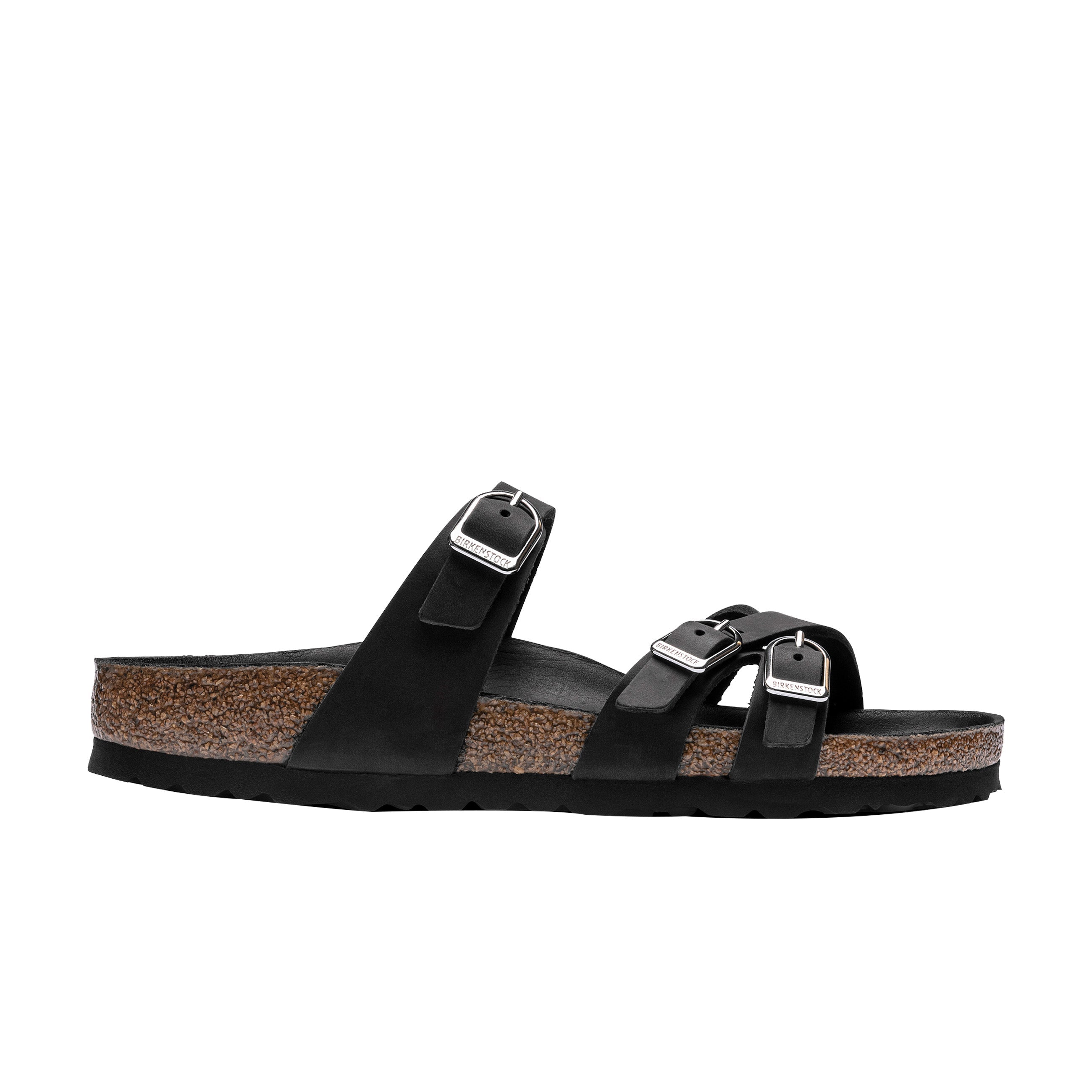 Birkenstock Franca Big Buckle Black Oiled Leather side view