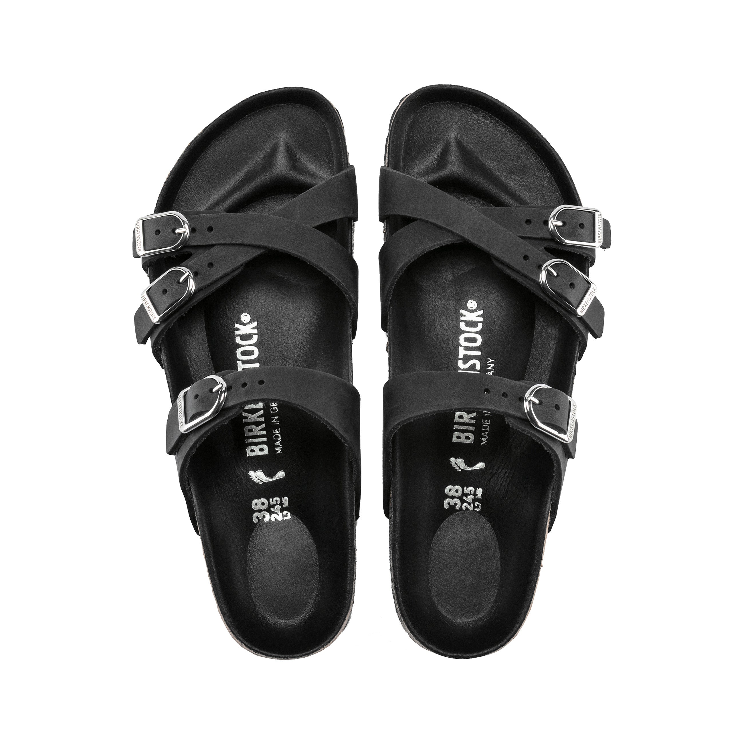 Birkenstock Franca Big Buckle Black Oiled Leather top view