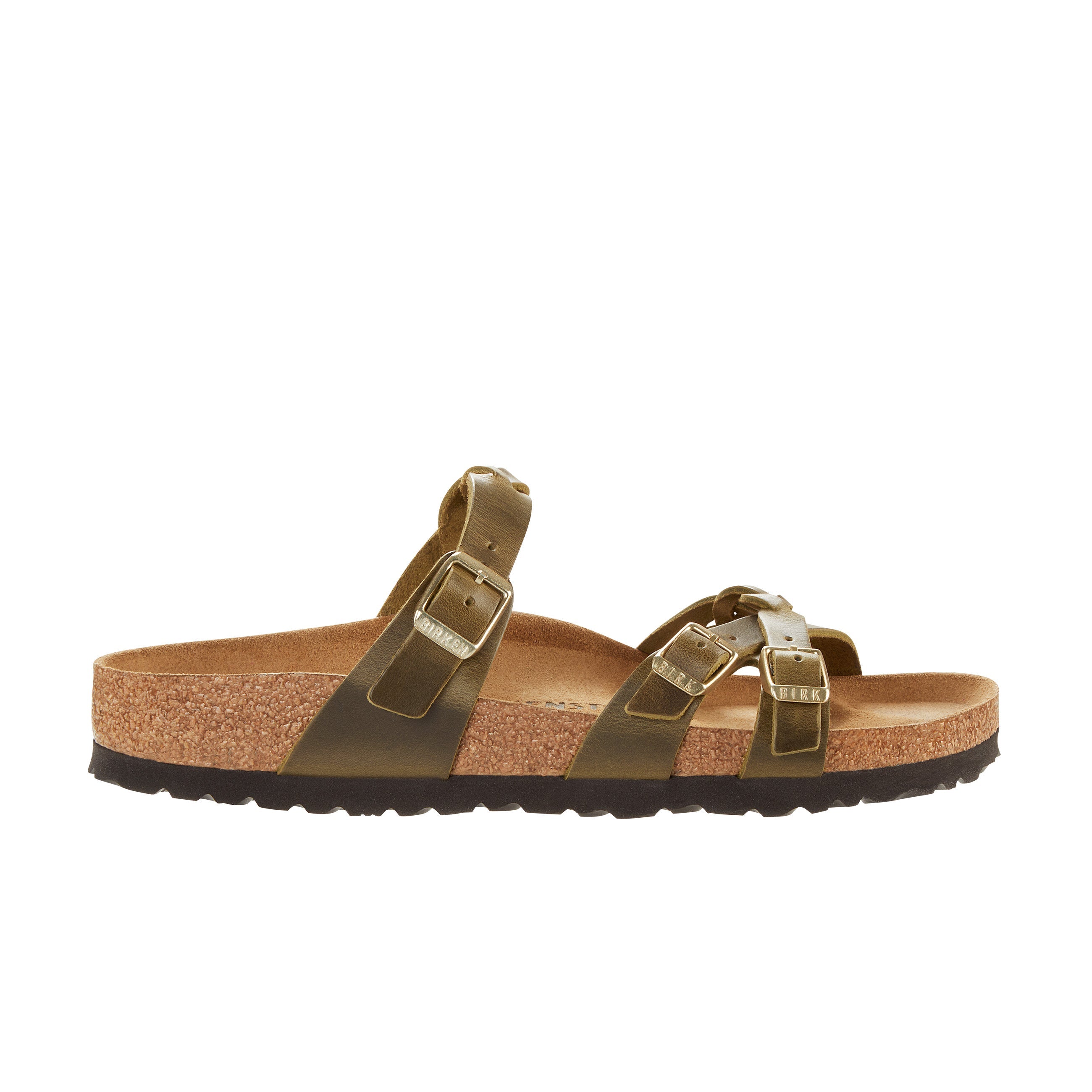 Birkenstock Franca Braided Green Olive Oiled Leather side view