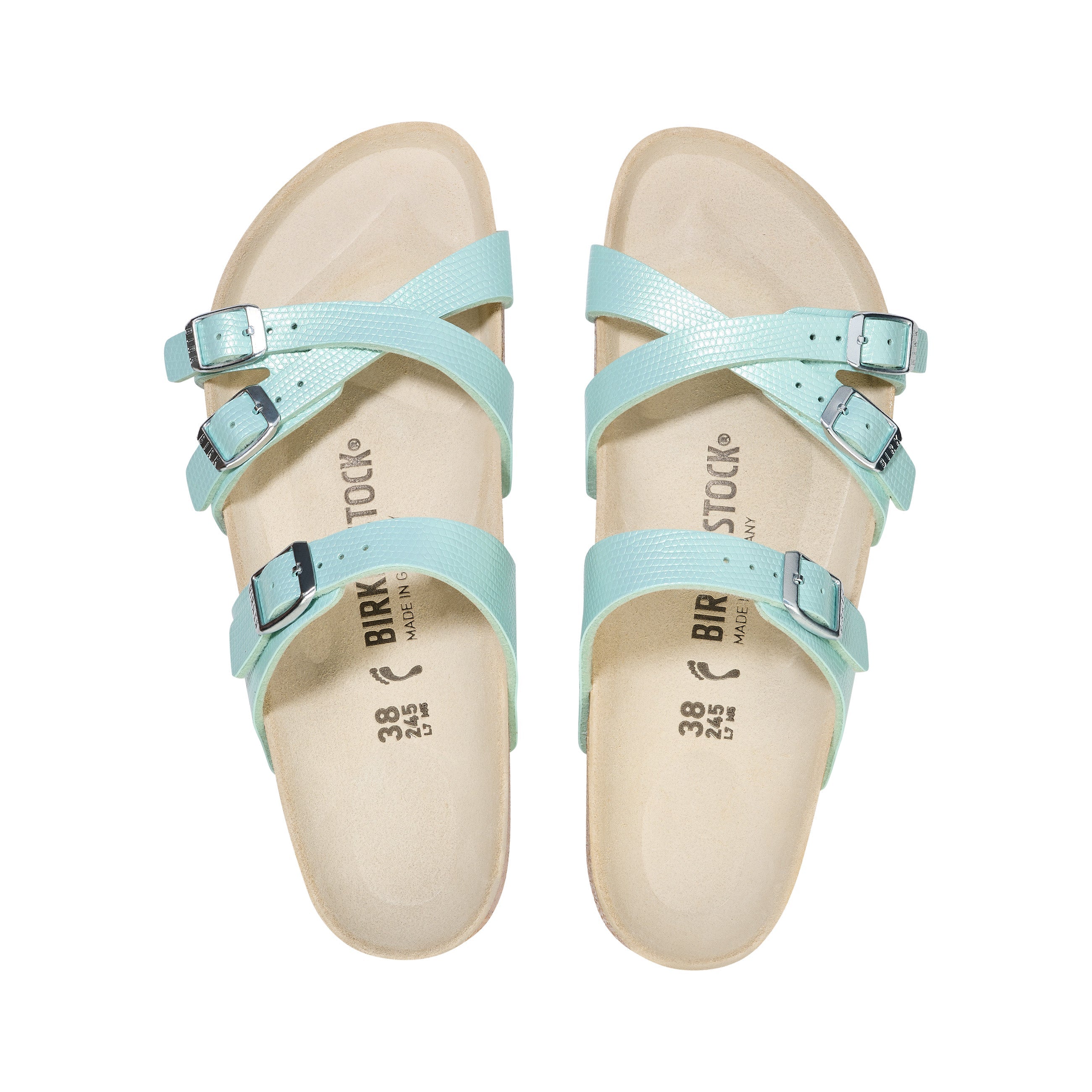 Birkenstock Franca Embossed Birko-Flor Shiny Embossed Surf Green top view