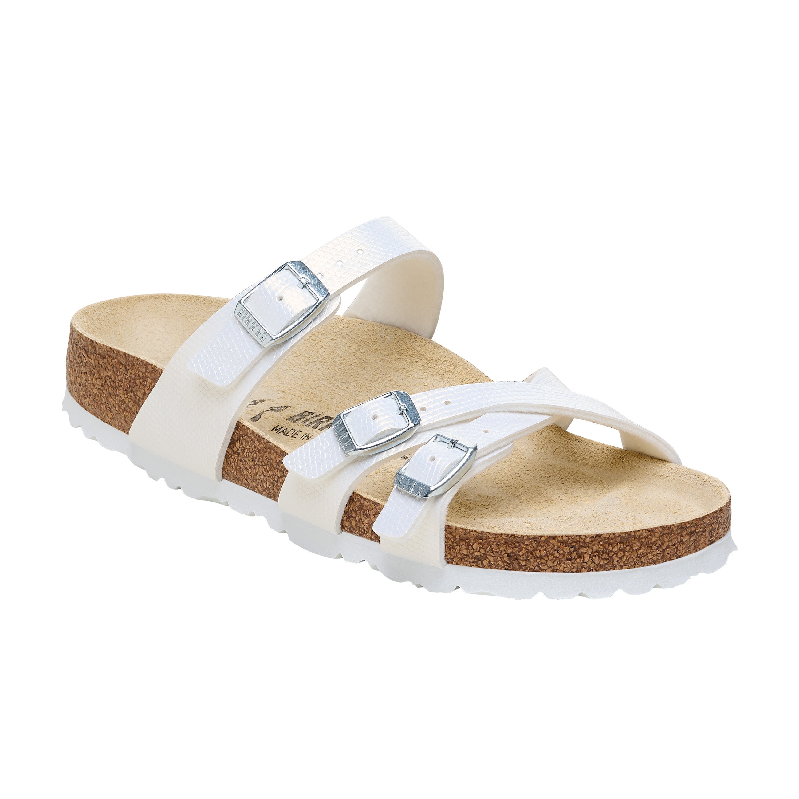 Birkenstock Franca Embossed Birko-Flor Shiny Embossed White