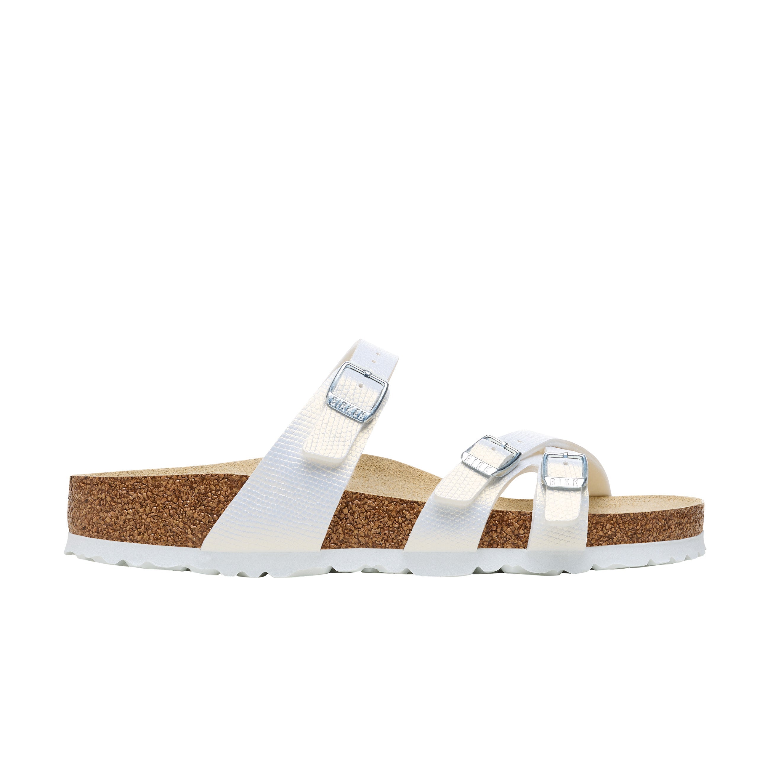 Birkenstock Franca Embossed Birko-Flor Shiny Embossed White side view