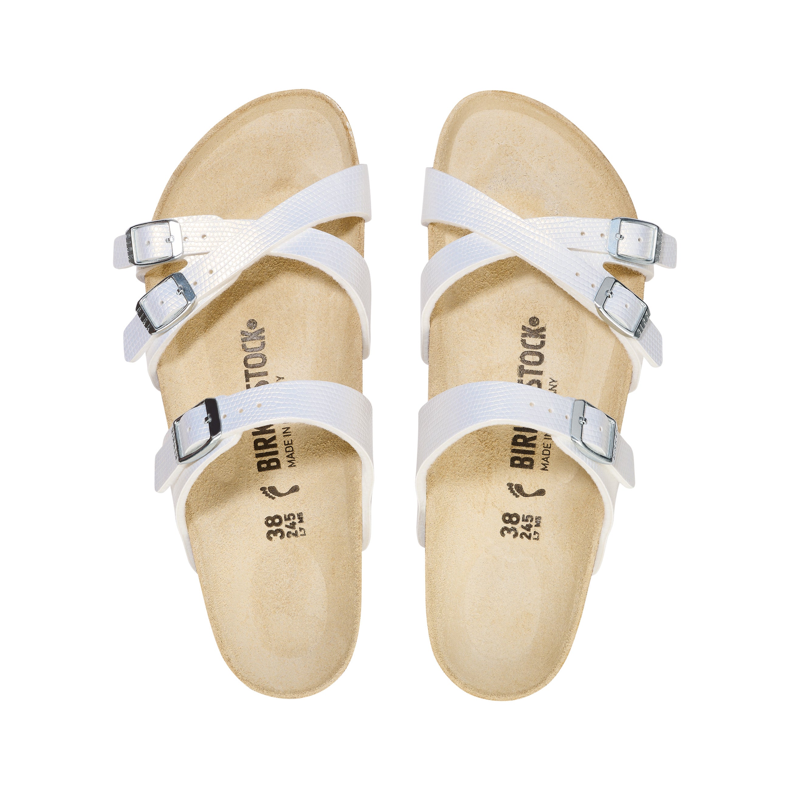 Birkenstock Franca Embossed Birko-Flor Shiny Embossed White top view