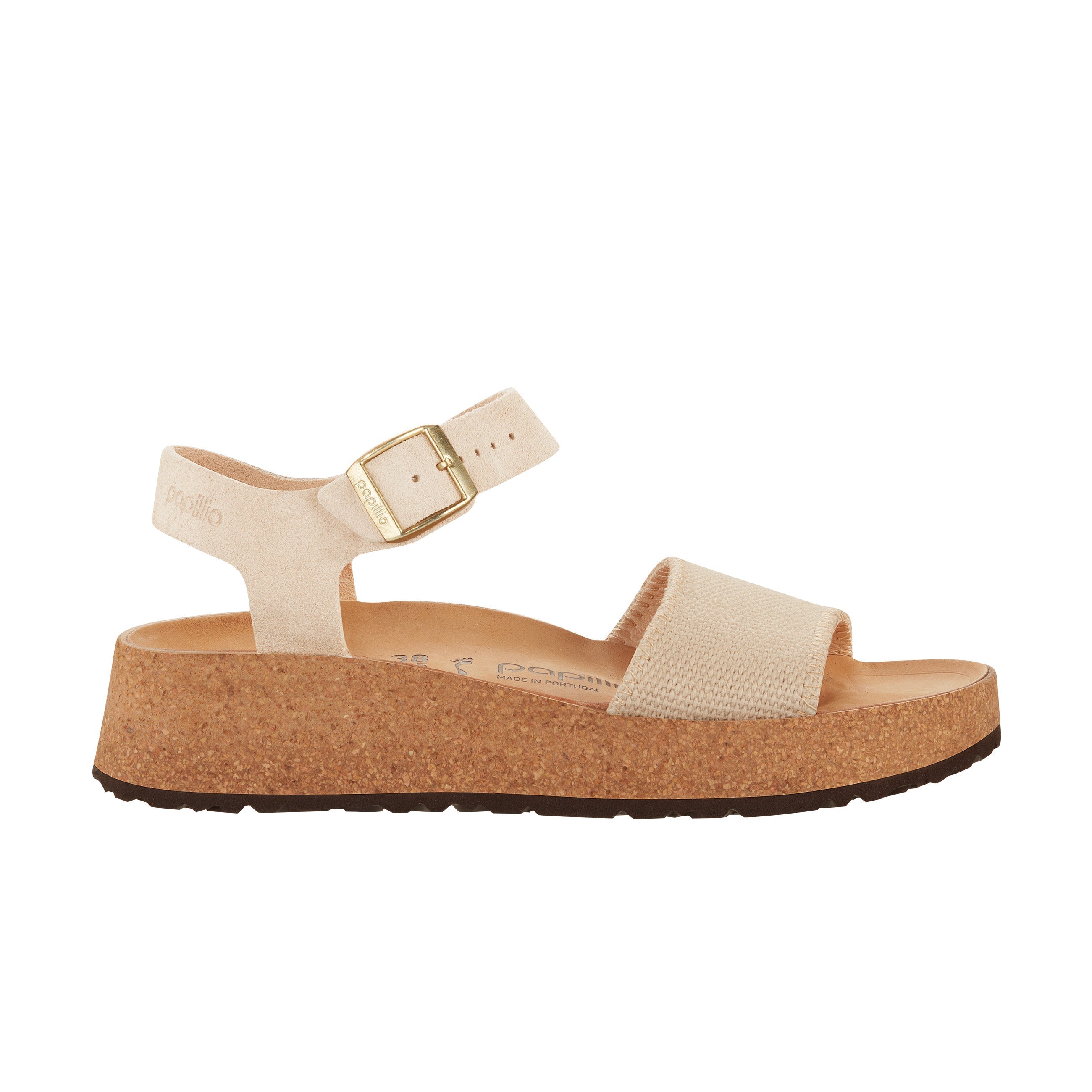 Birkenstock Glenda Nubuck Leather Wedge in Sandcastle by Papillio side view