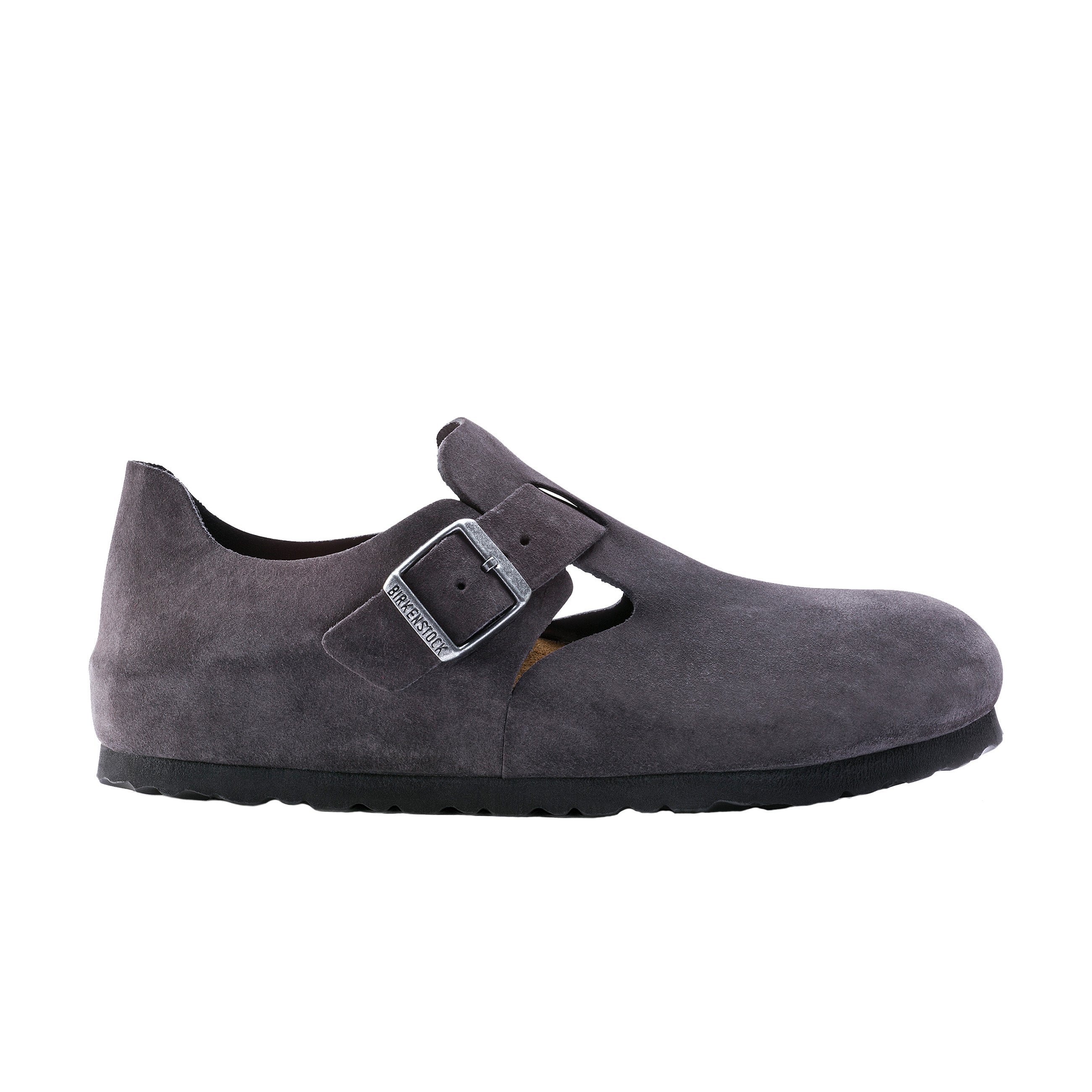 Birkenstock London Gunmetal Suede Leather side view