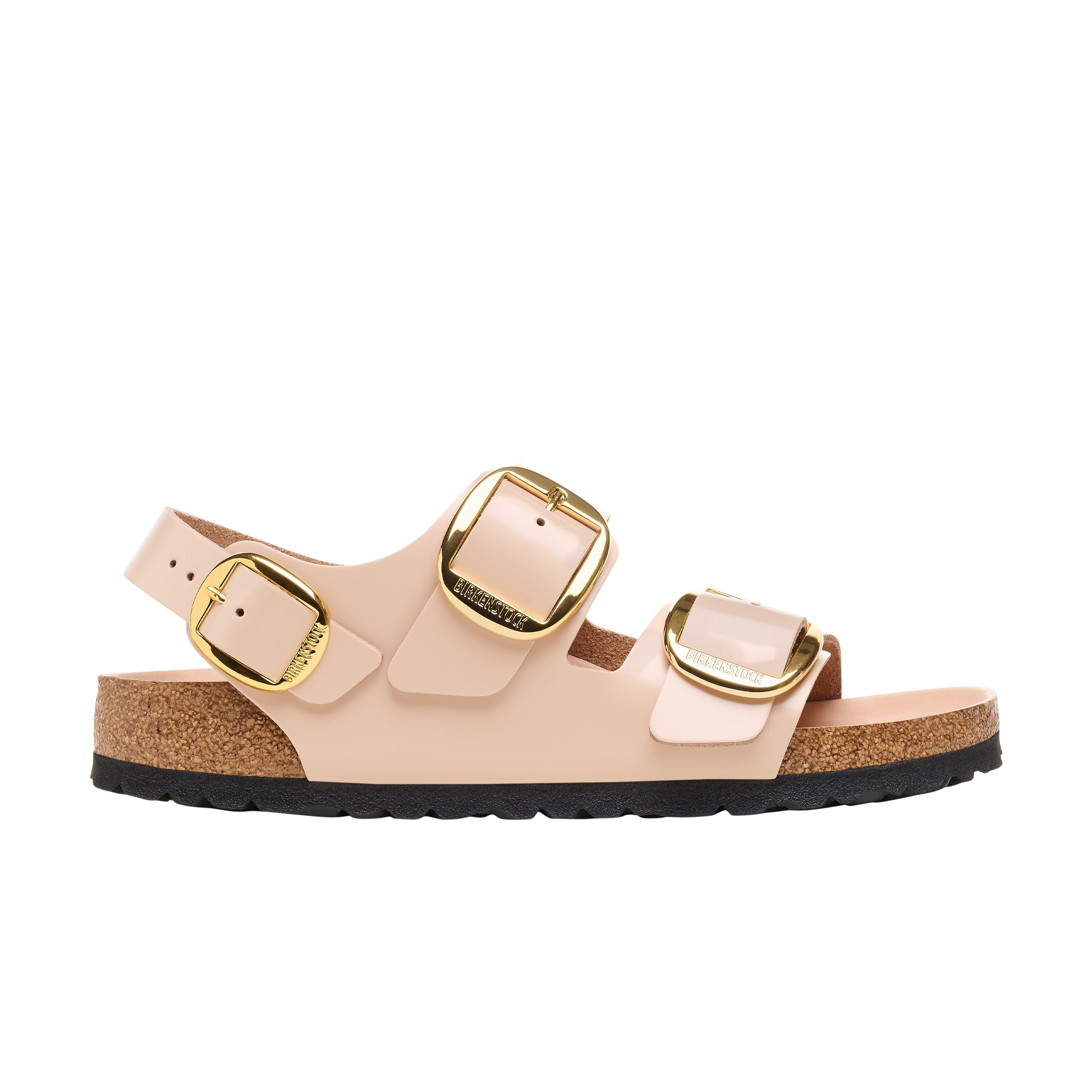 Birkenstock Milano Big Buckle High Shine New Beige Natural Leather Patent side view