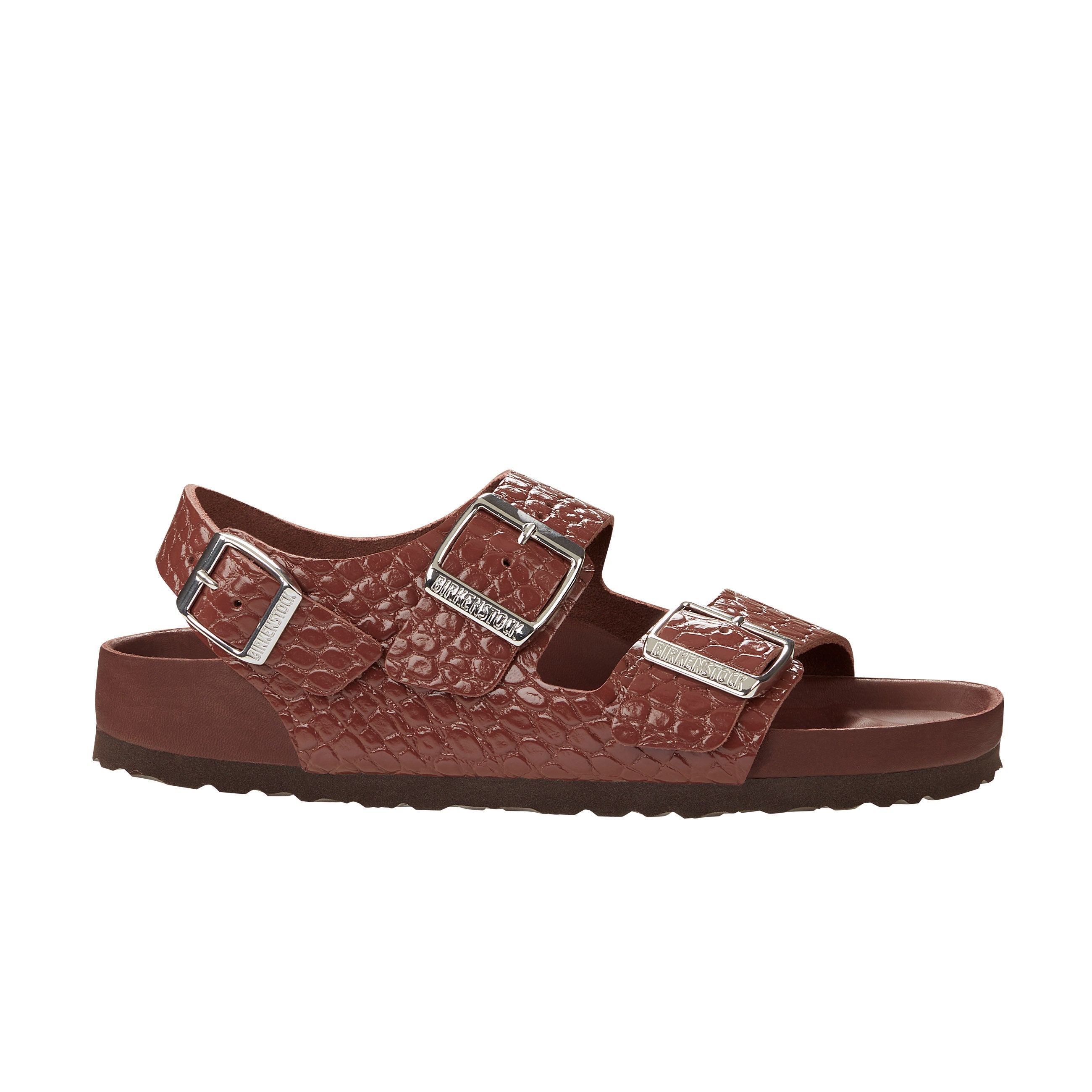 Birkenstock Milano Exquisite Hot Chocolate Embossed Natural Leather side view