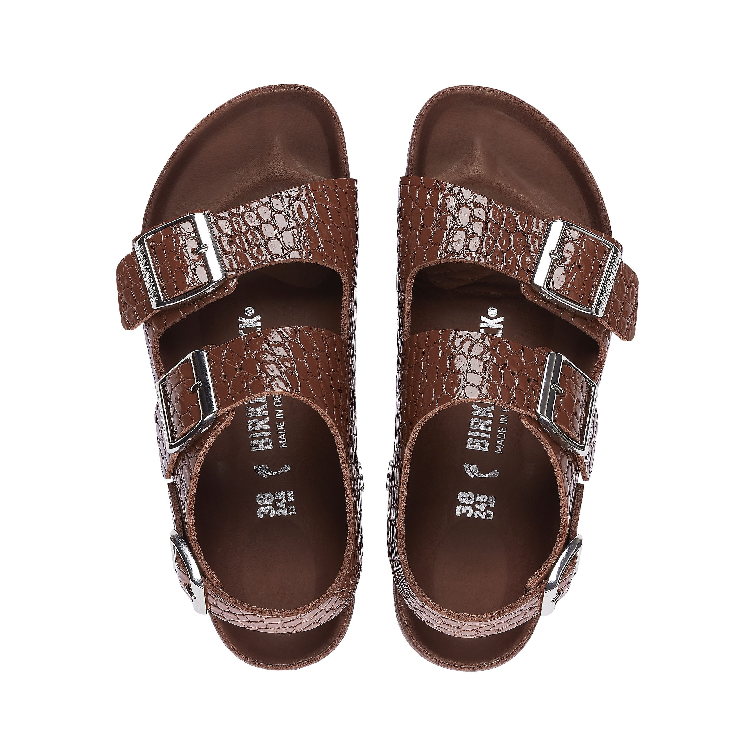 Birkenstock Milano Exquisite Hot Chocolate Embossed Natural Leather top view