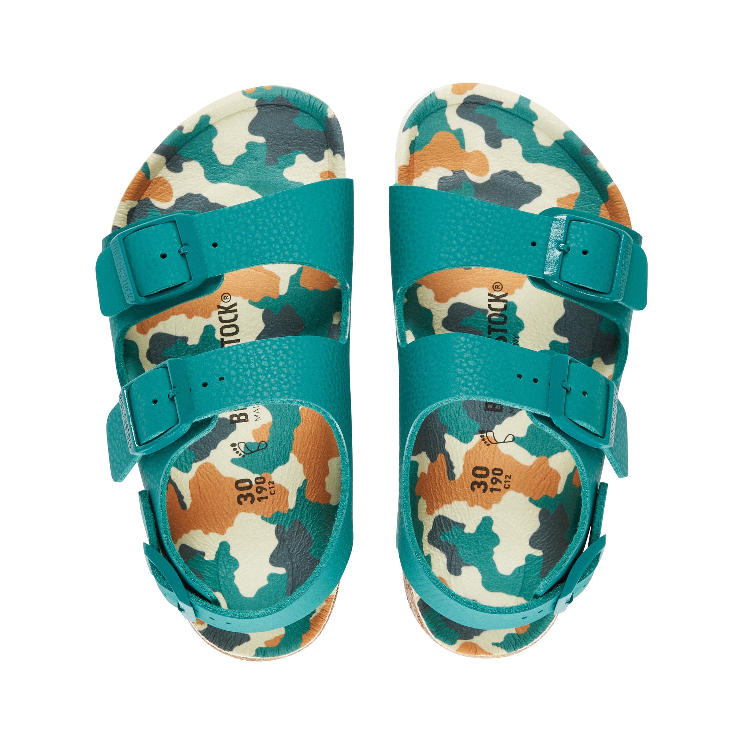 Birkenstock Milano Kids Camo Dark Teal Birko-Flor top view