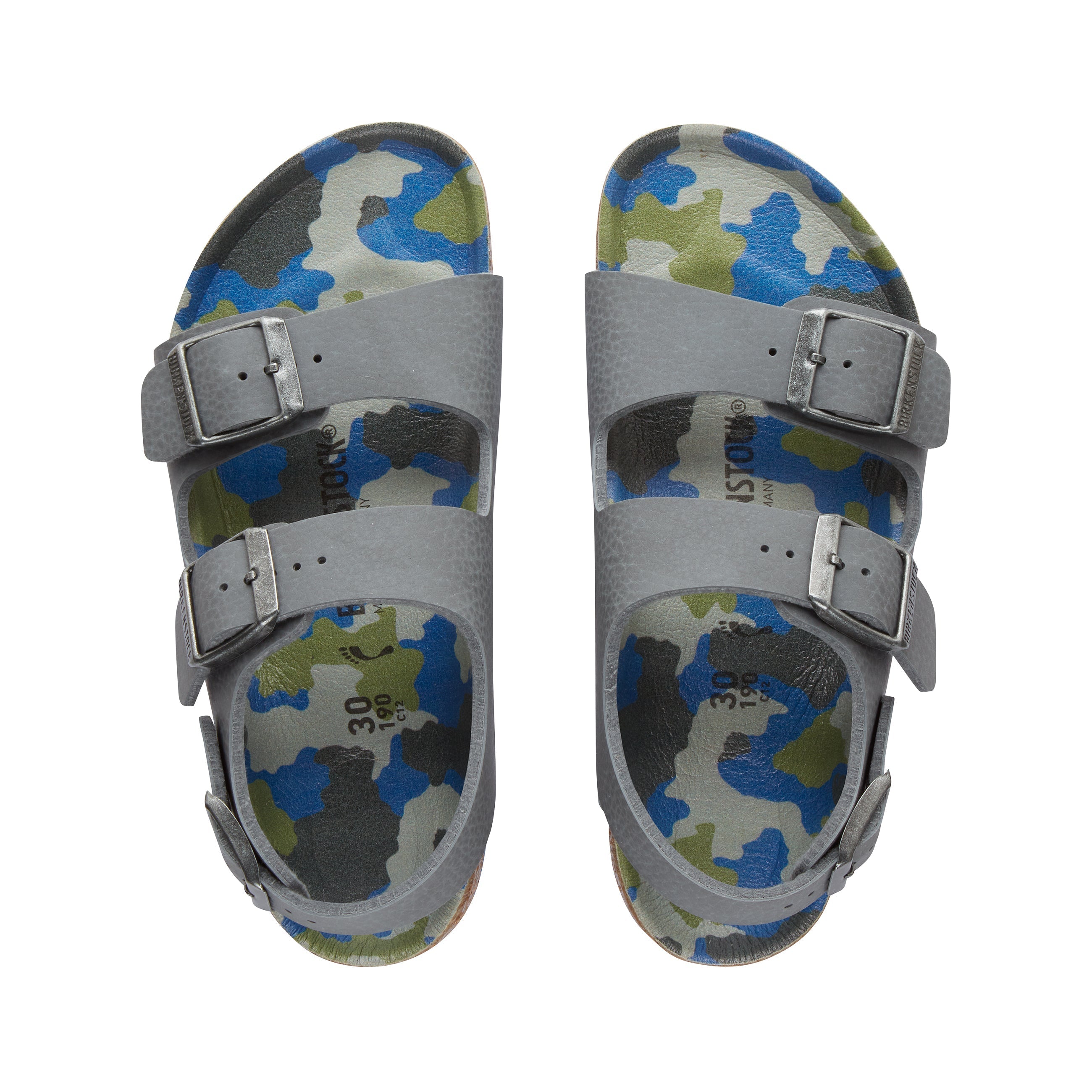 Birkenstock Milano Kids Birko Flor Grey Multicolour Camo top view