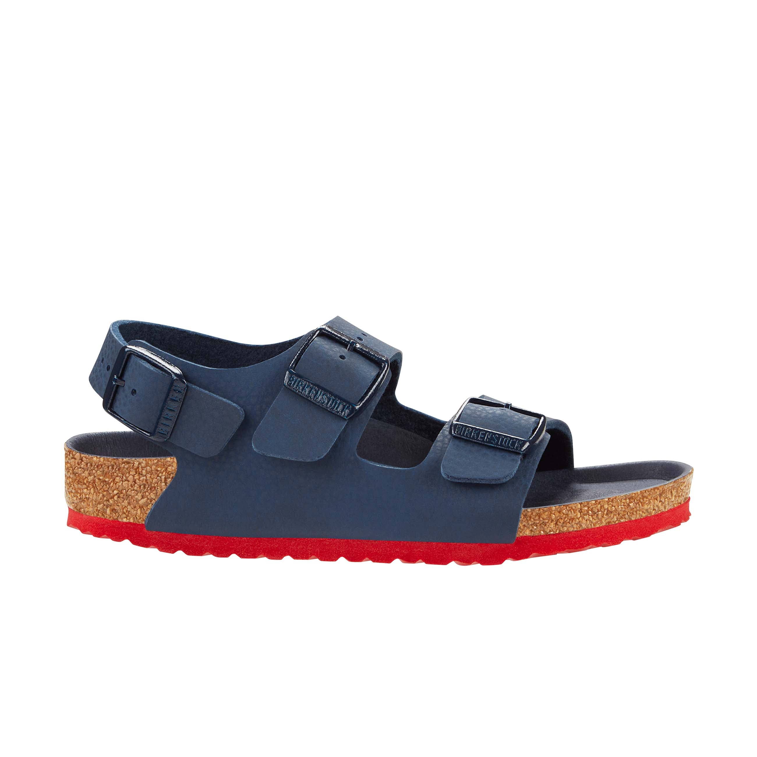 Birkenstock Milano Kids Desert Soil Blue Red Sole Birko-Flor side view