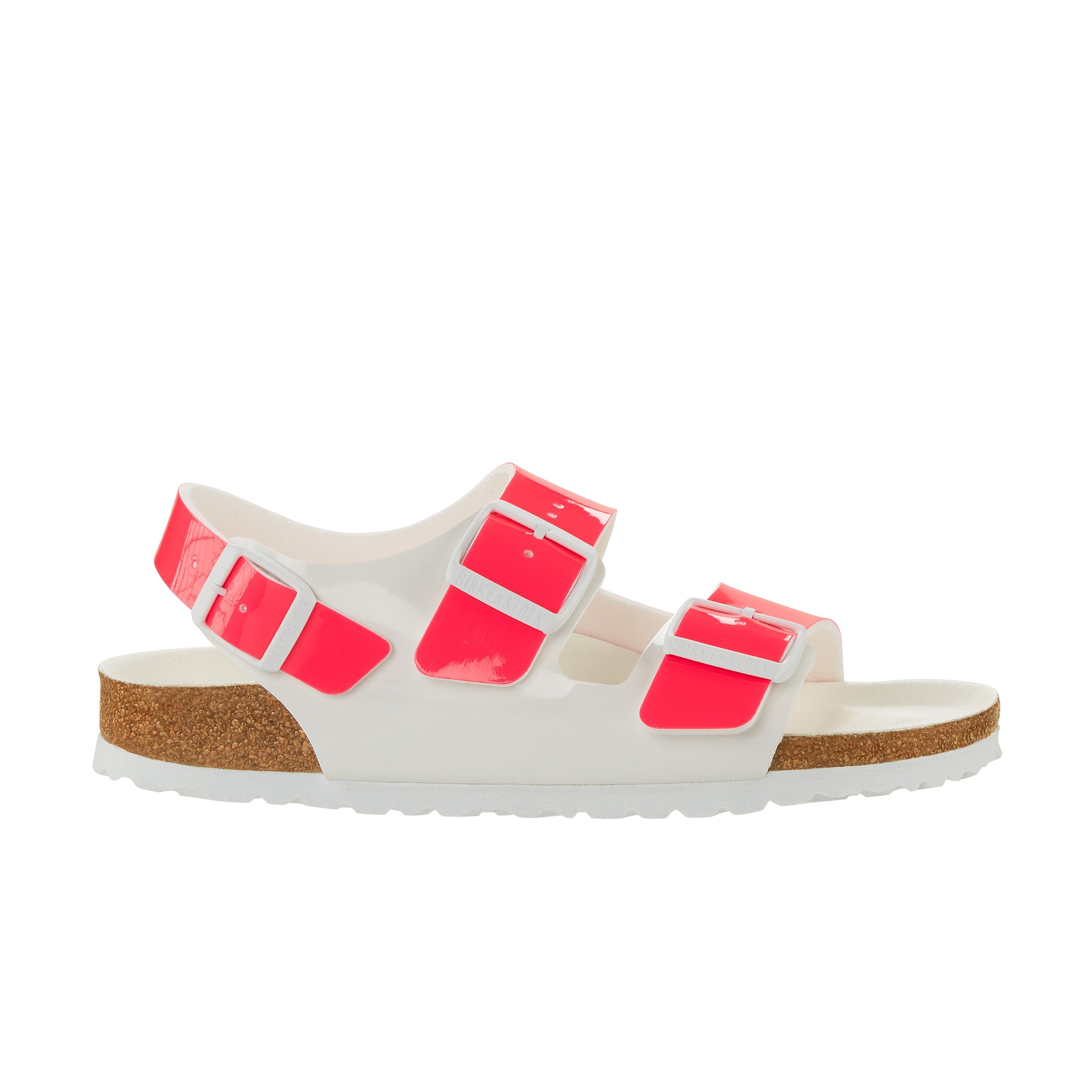 Birkenstock Milano Vegan Birko-Flor Patent Neon Pink/White side view