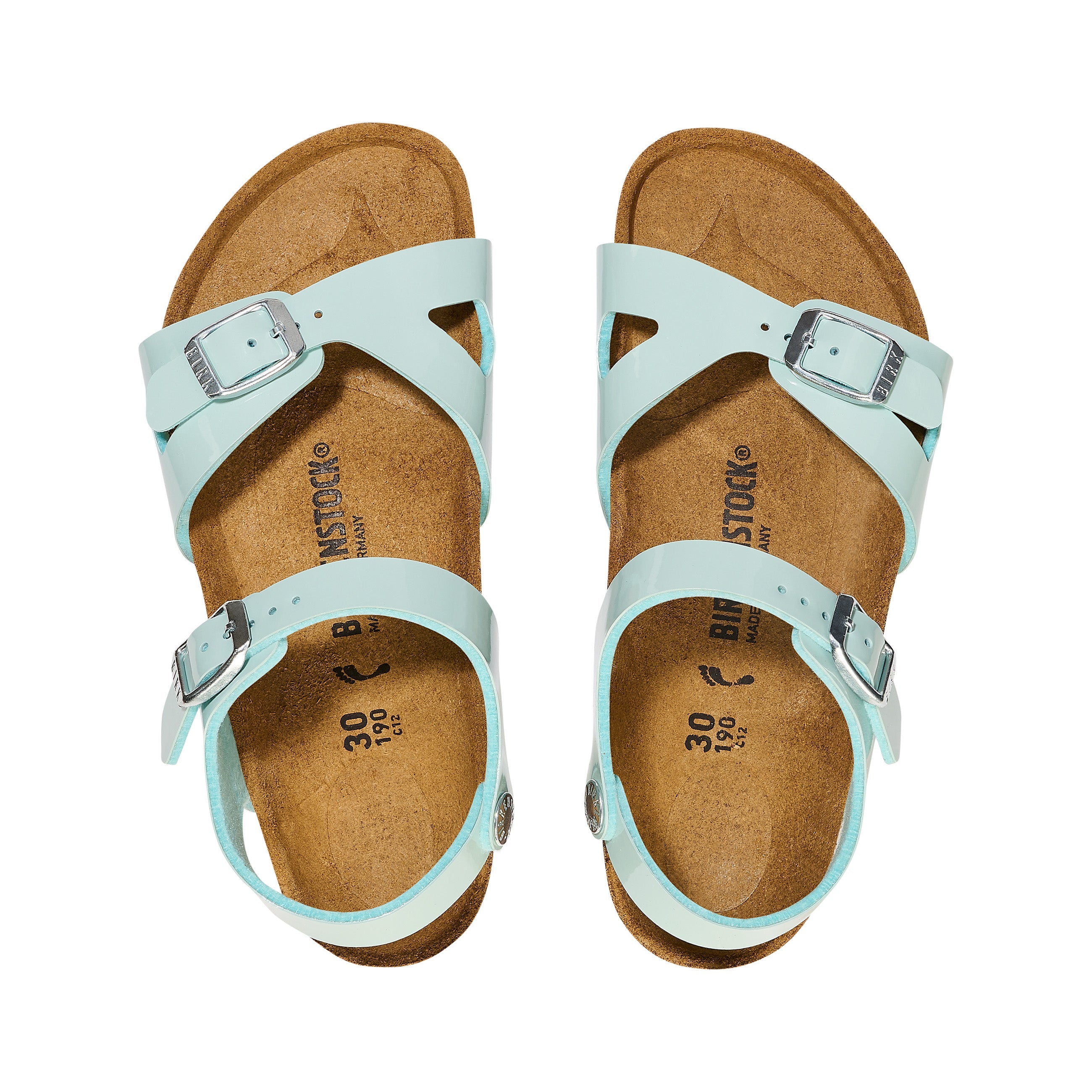 Birkenstock Rio Kids Birko-Flor Patent Patent Surf Green  top view