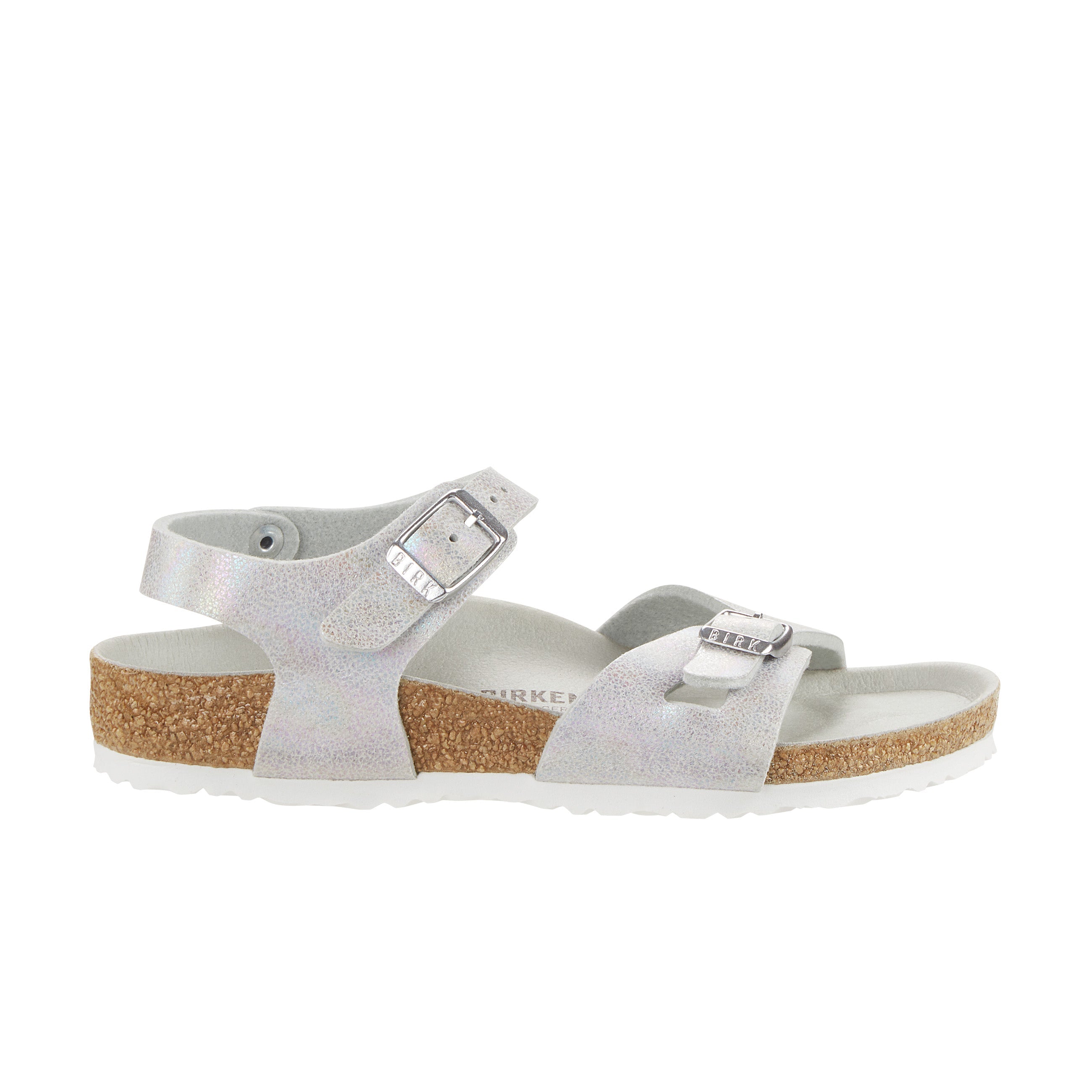 Birkenstock Rio Kids Vegan Iridescent Matcha Microfibre side view