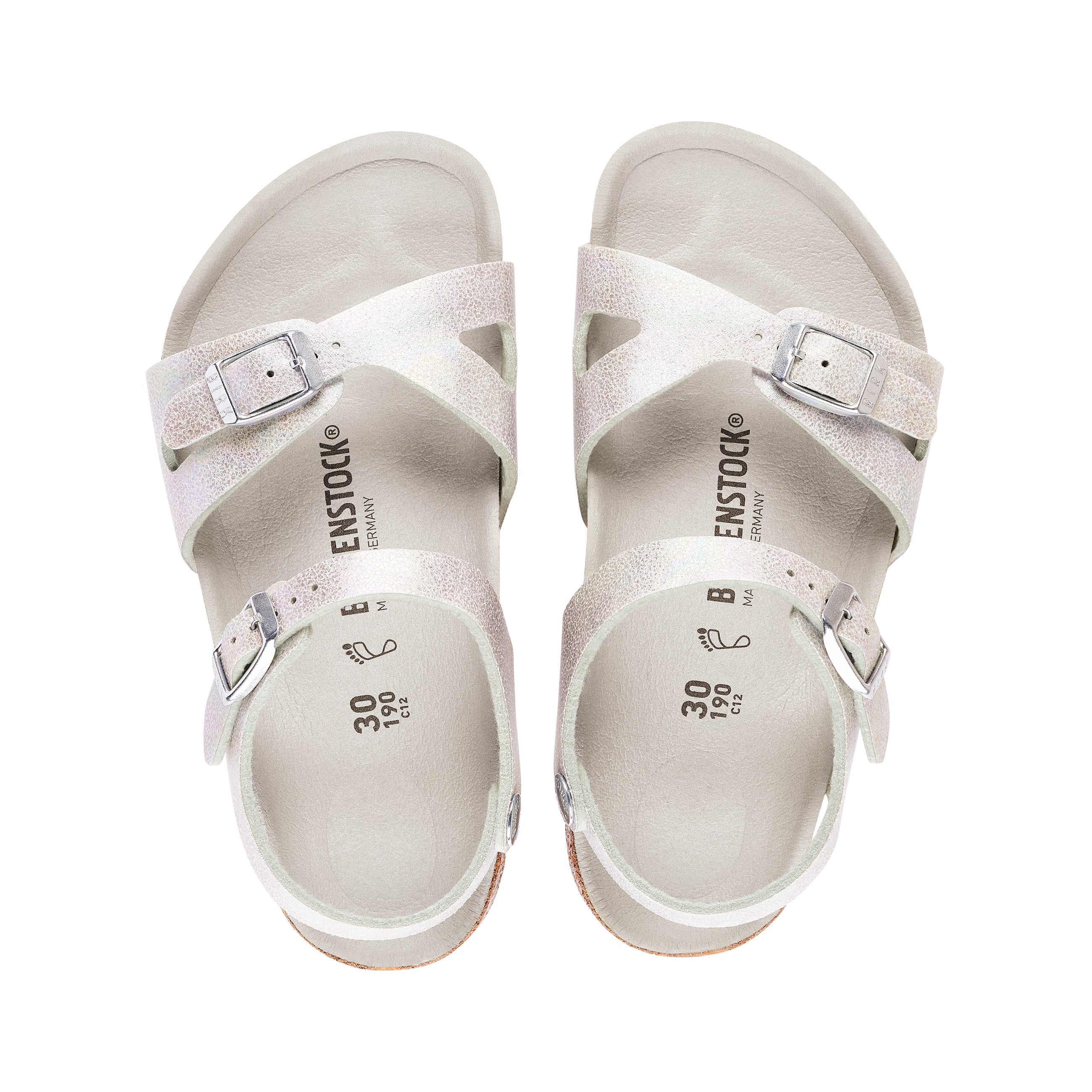 Birkenstock Rio Kids Vegan Iridescent Matcha Microfibre top view