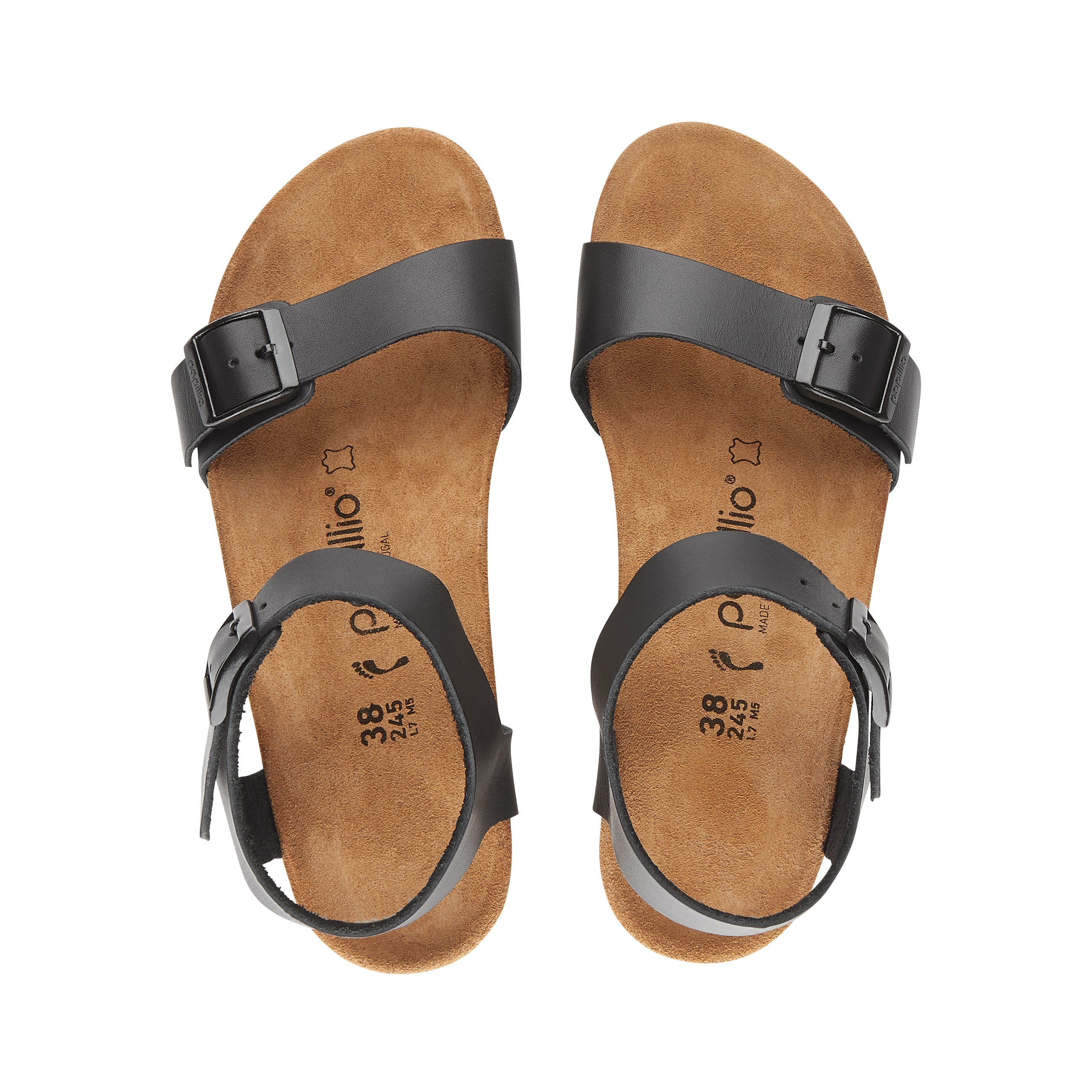 Birkenstock Soley Black Smooth Leather Square Buckle top view