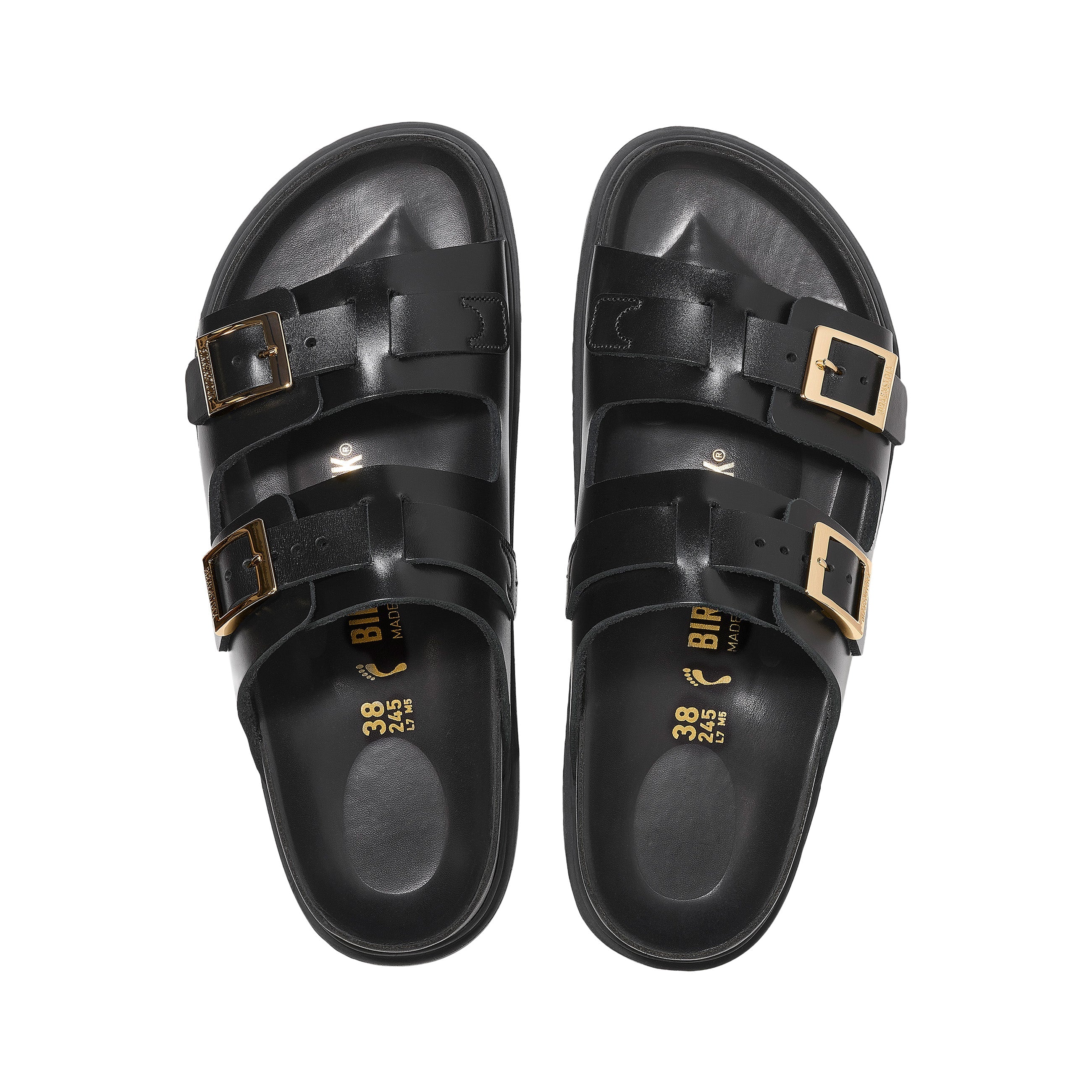 Birkenstock St Barths Natural Leather Black top view