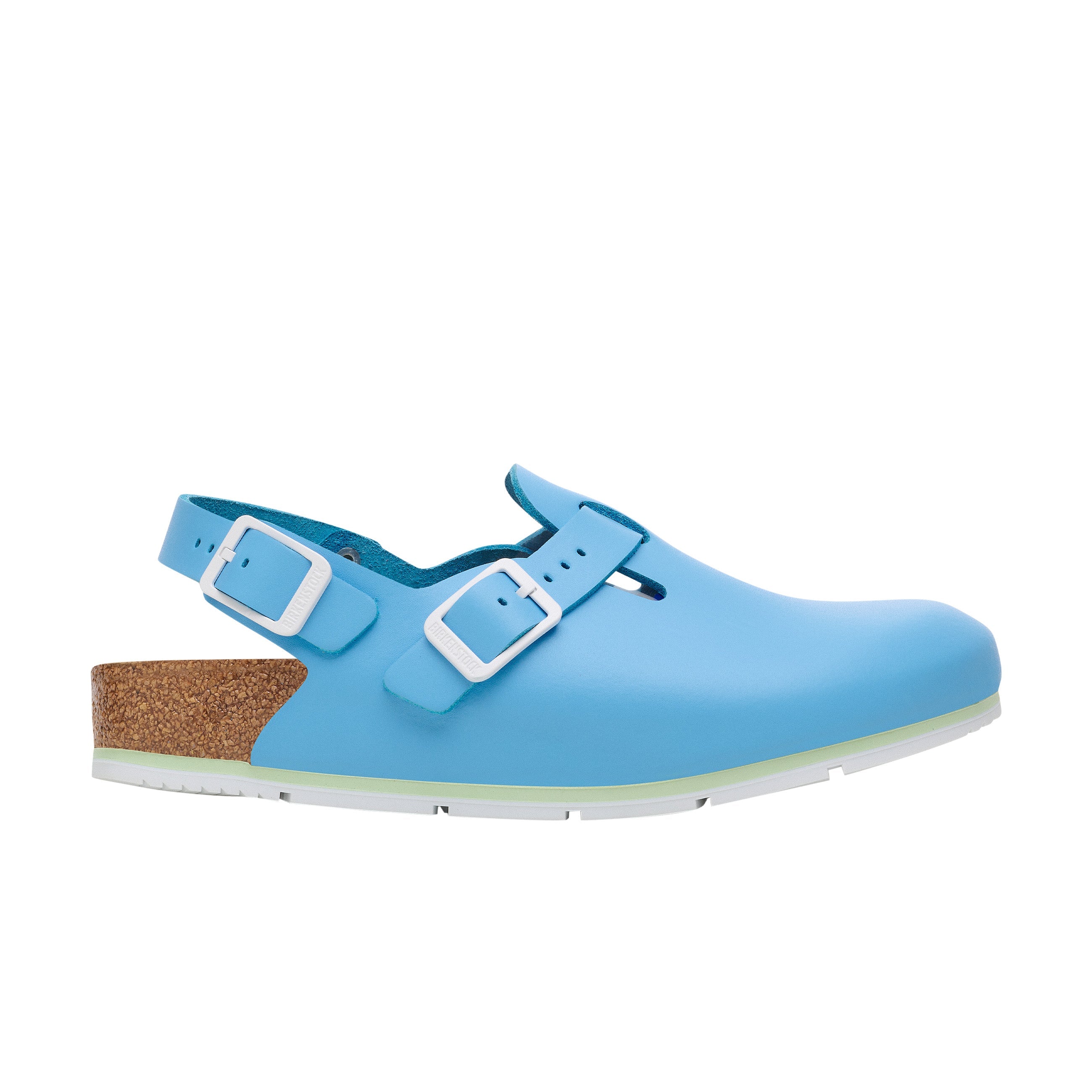 Birkenstock Tokio Pro Sky Blue PU Coated Natural Leather side view