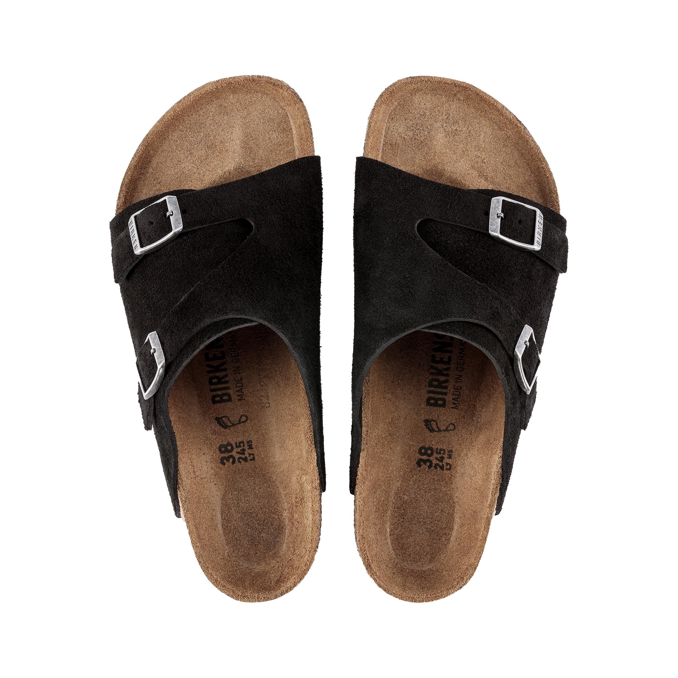 Birkenstock Zurich Black Suede Leather top view